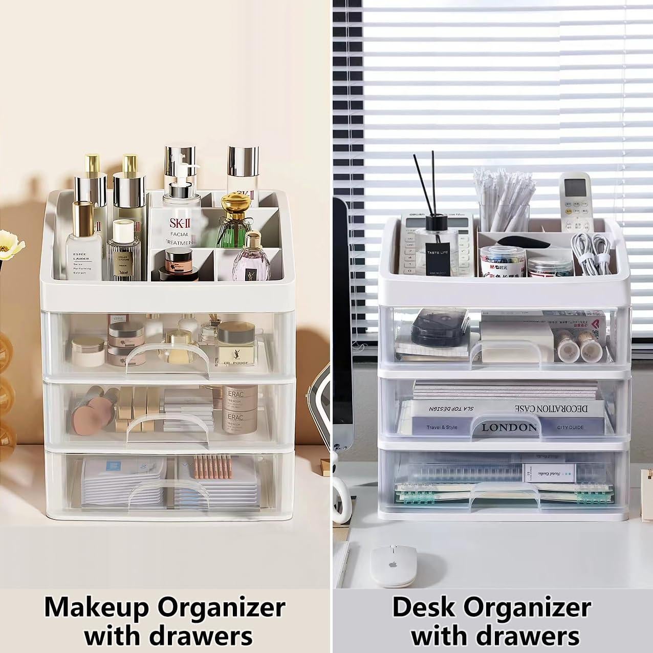 Organizador de Maquillaje PTBSZCWY con 3 Cajones Blanco