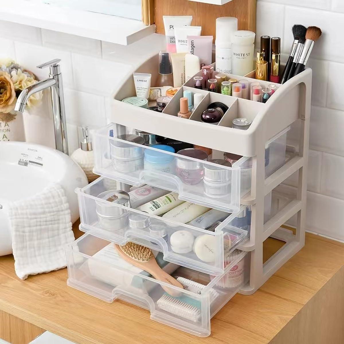 Organizador de Maquillaje PTBSZCWY con 3 Cajones Blanco