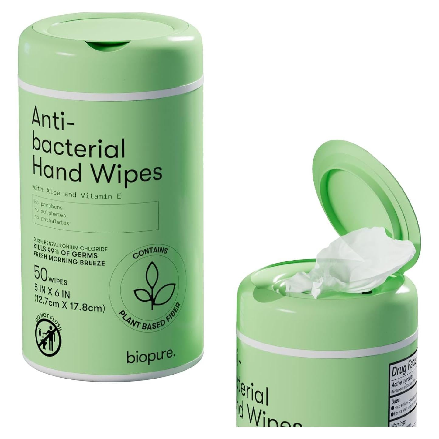 Toallitas Antibacteriales Biopure 50 ct Aloe y Vitamina E