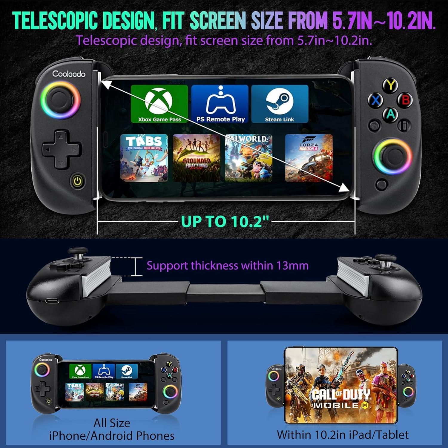 Wireless Mobile Gaming Controller for IOS & Android, Bluetooth Smartphone/Tablet Handheld Joystick Gamepad with Adjustable Clip for iPhone/iPad/Samsung etc.Support Xbox/PS3/4/Switch/PC (Black)