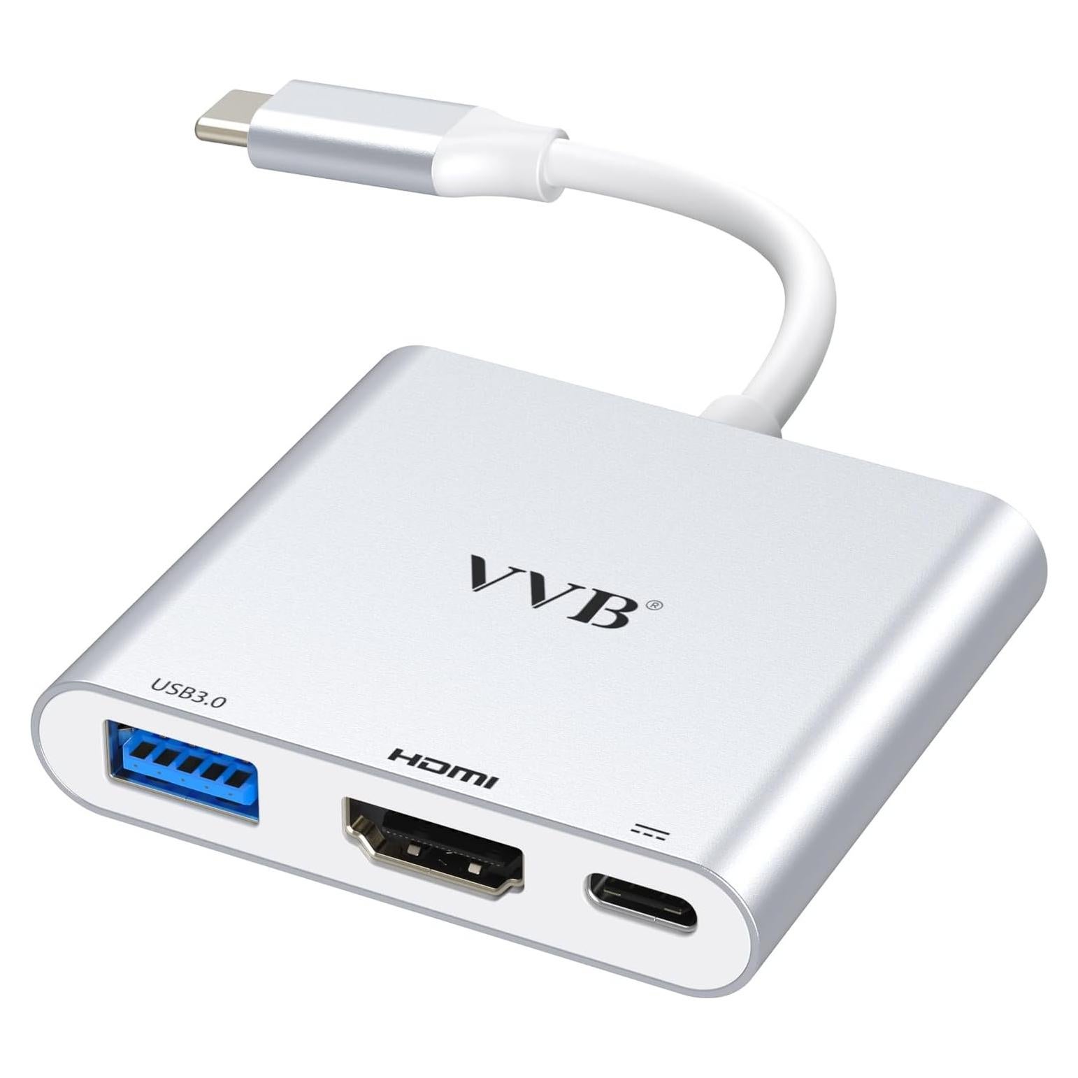 Adaptador USB C a HDMI 4K VVB 3 en 1 con USB 3.0 y Carga PD