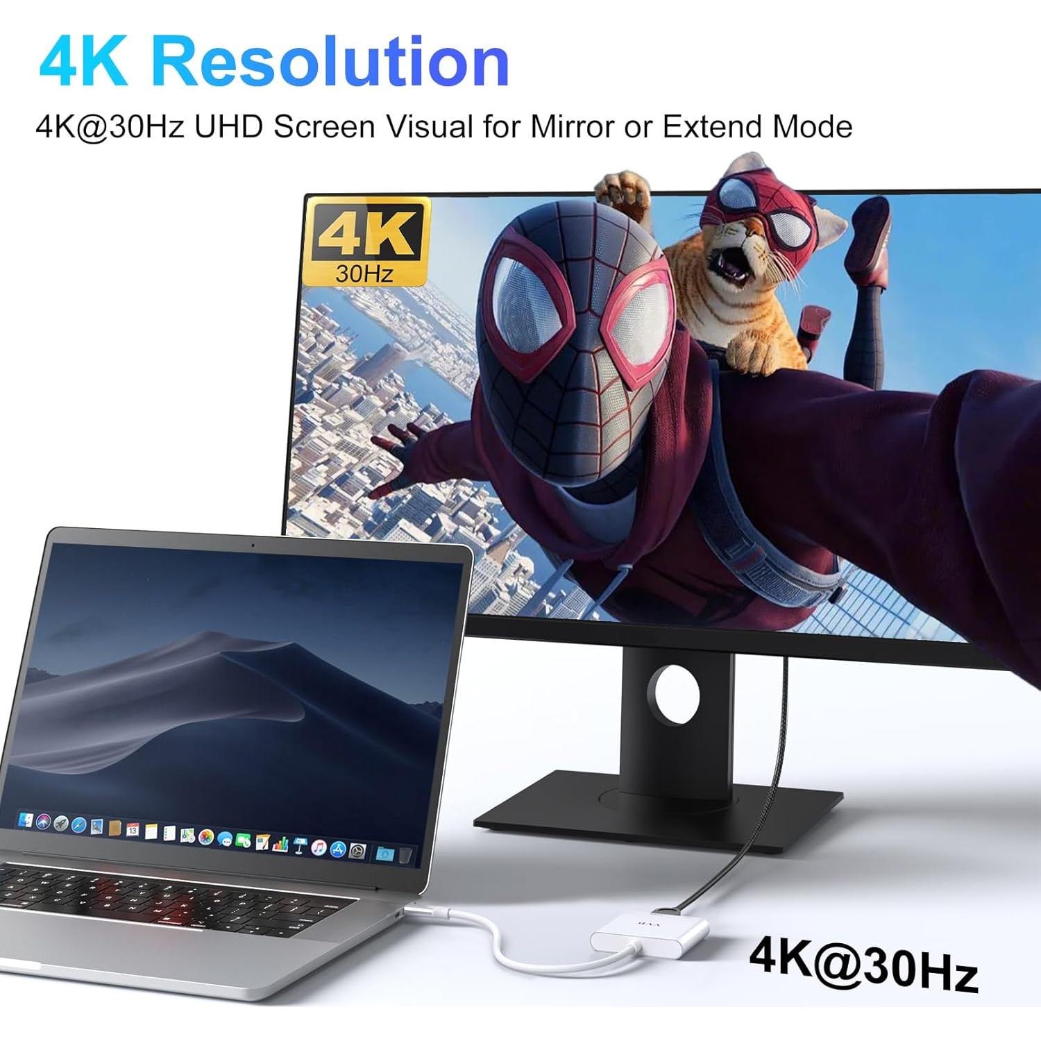 Adaptador USB C a HDMI 4K VVB 3 en 1 con USB 3.0 y Carga PD