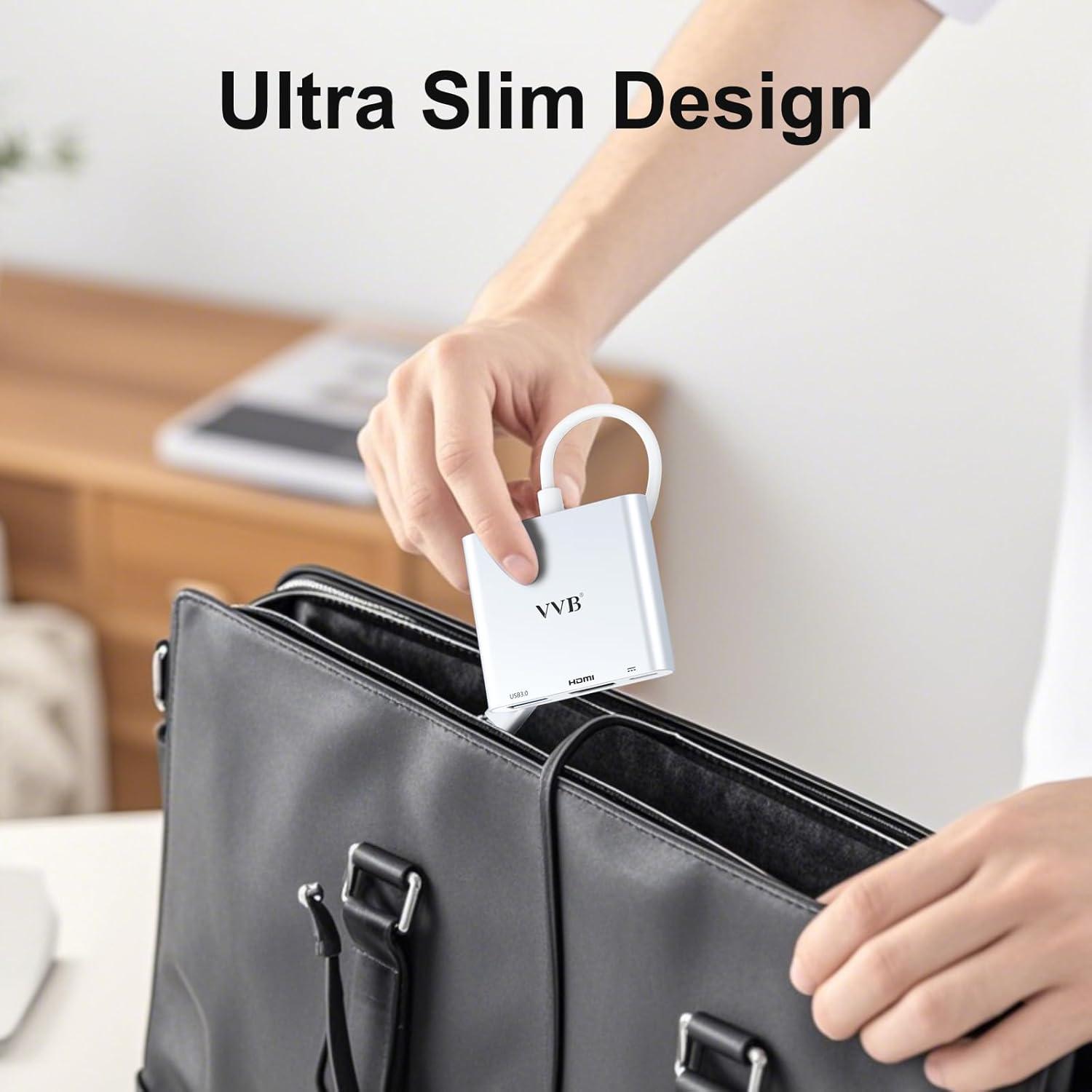 Adaptador USB C a HDMI 4K VVB 3 en 1 con USB 3.0 y Carga PD