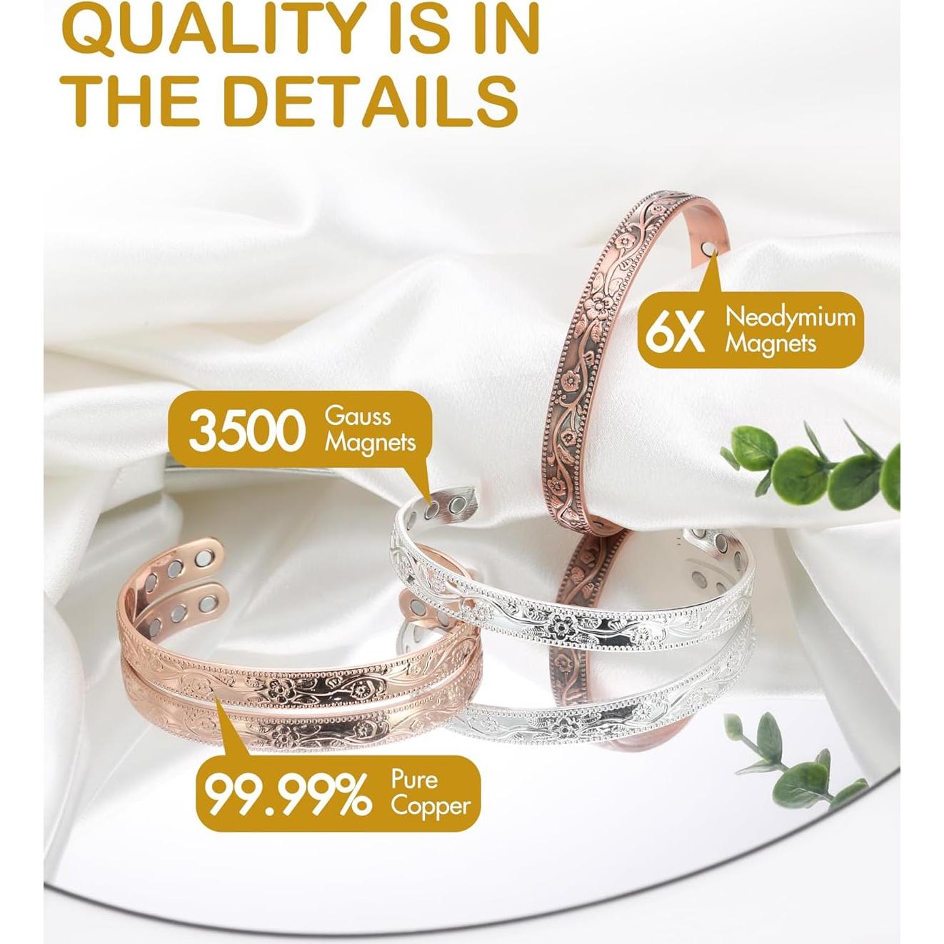 Pulsera Magnética de Cobre Feraco Oro Rosa Ajustable