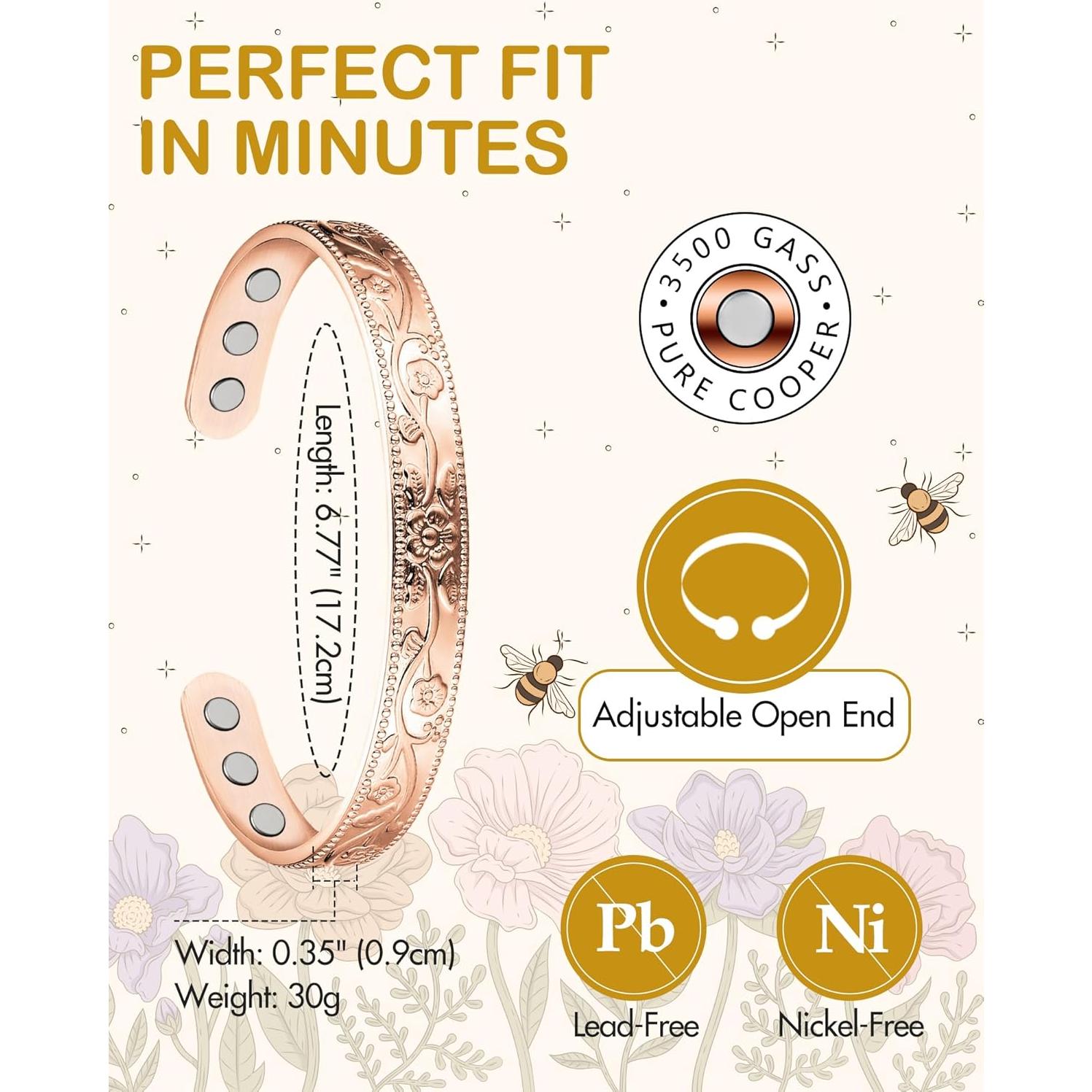 Pulsera Magnética de Cobre Feraco Oro Rosa Ajustable