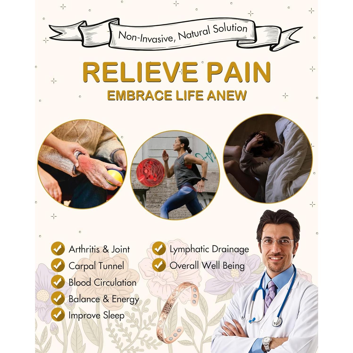 Pulsera Magnética de Cobre Feraco Oro Rosa Ajustable