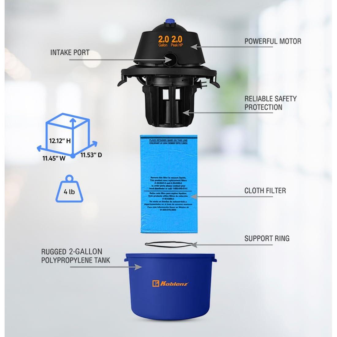 Aspiradora Húmeda y Seca Koblenz WD-2L 7.57L 2HP Azul/Negro