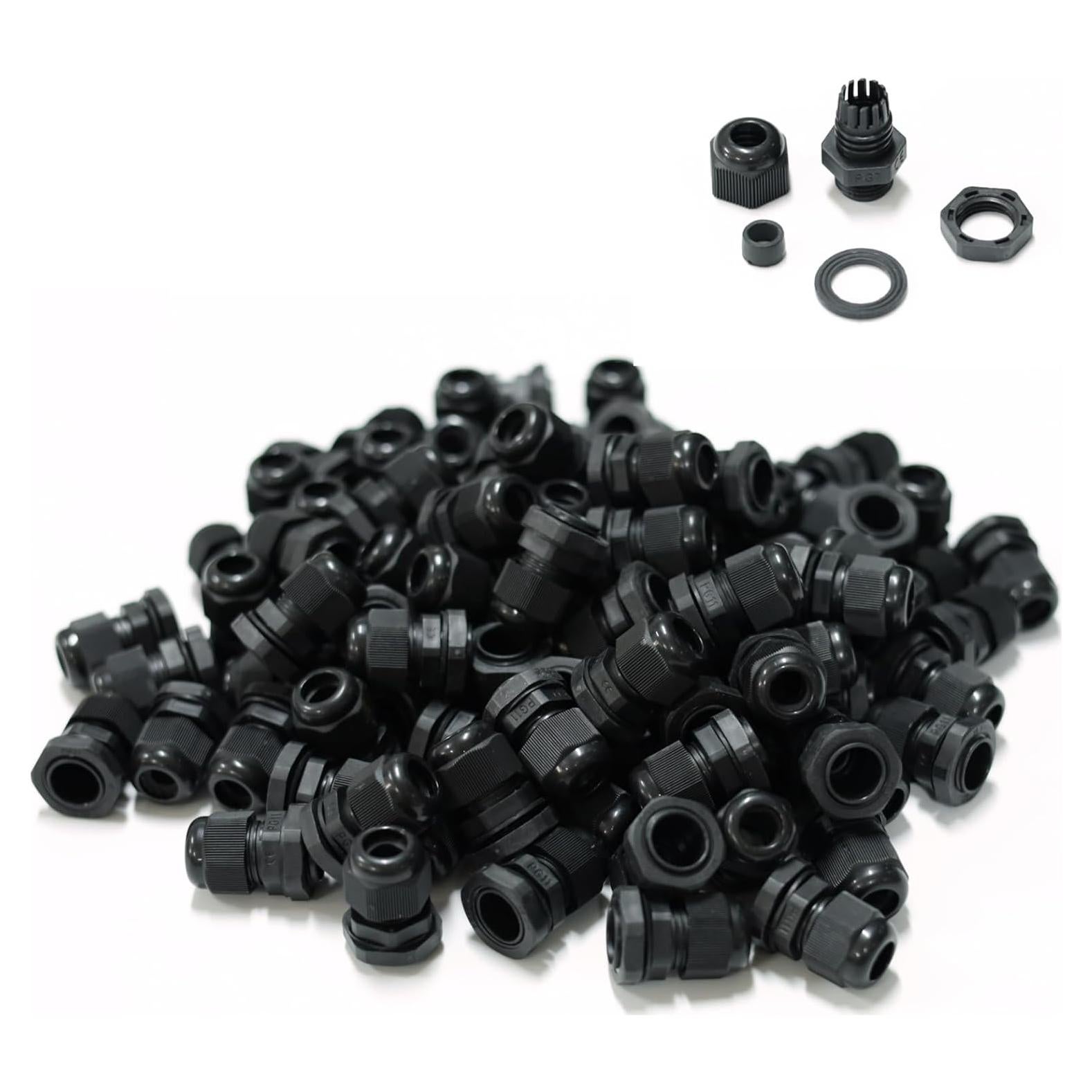 100 Conectores de Cable PG7 Impermeables Tusrai IP68 Negro