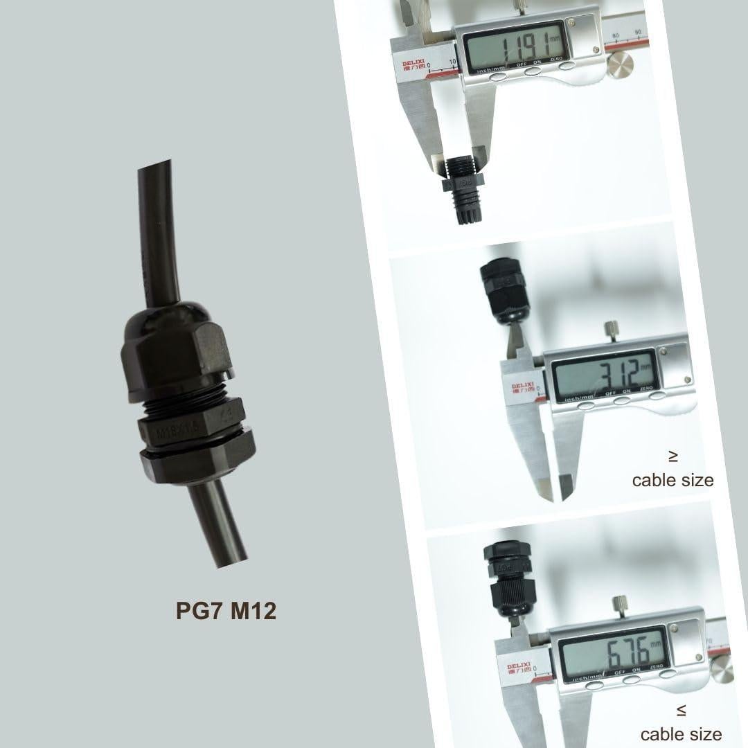 100 Conectores de Cable PG7 Impermeables Tusrai IP68 Negro