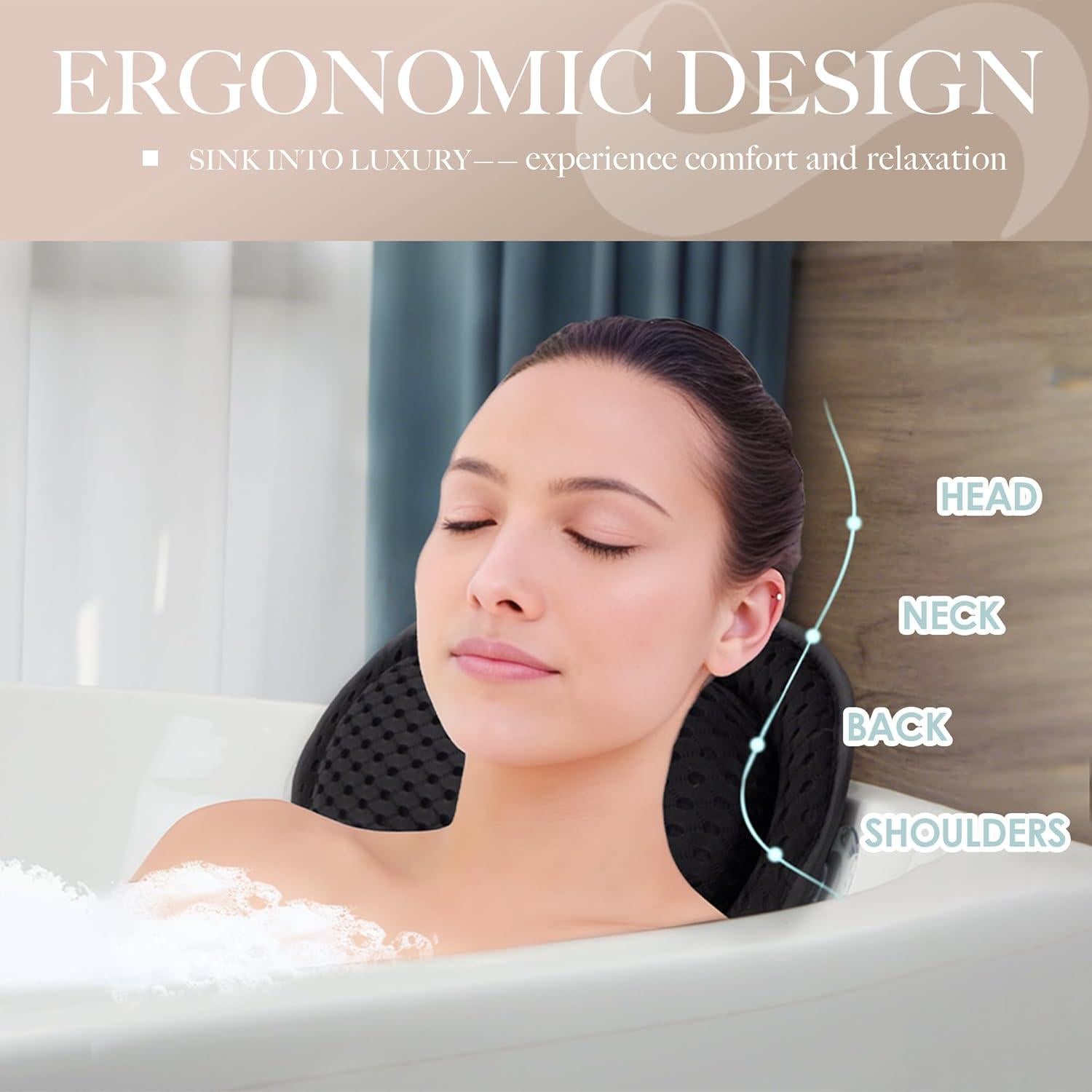 Almohada de Baño Joeyset Negra con Malla 4D y Ventosas