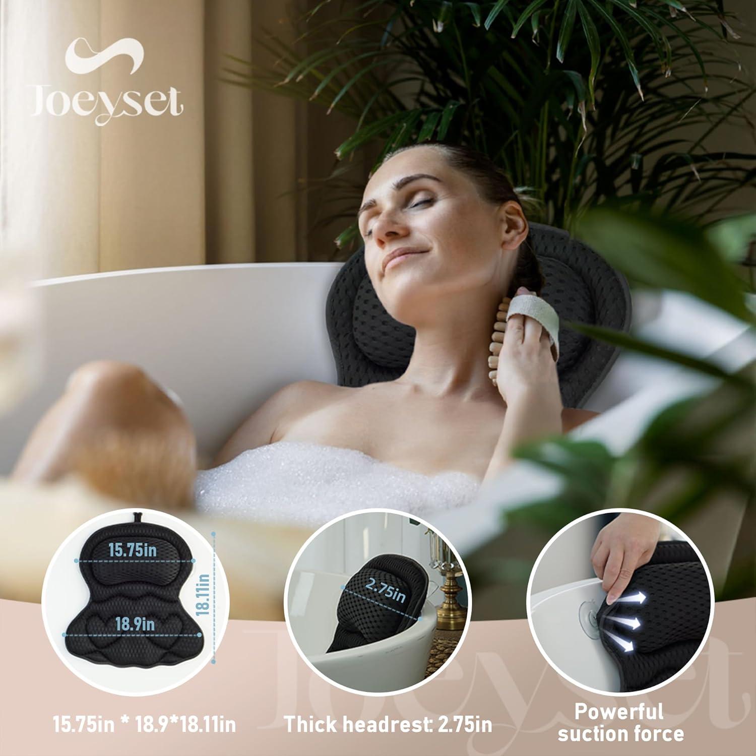 Almohada de Baño Joeyset Negra con Malla 4D y Ventosas