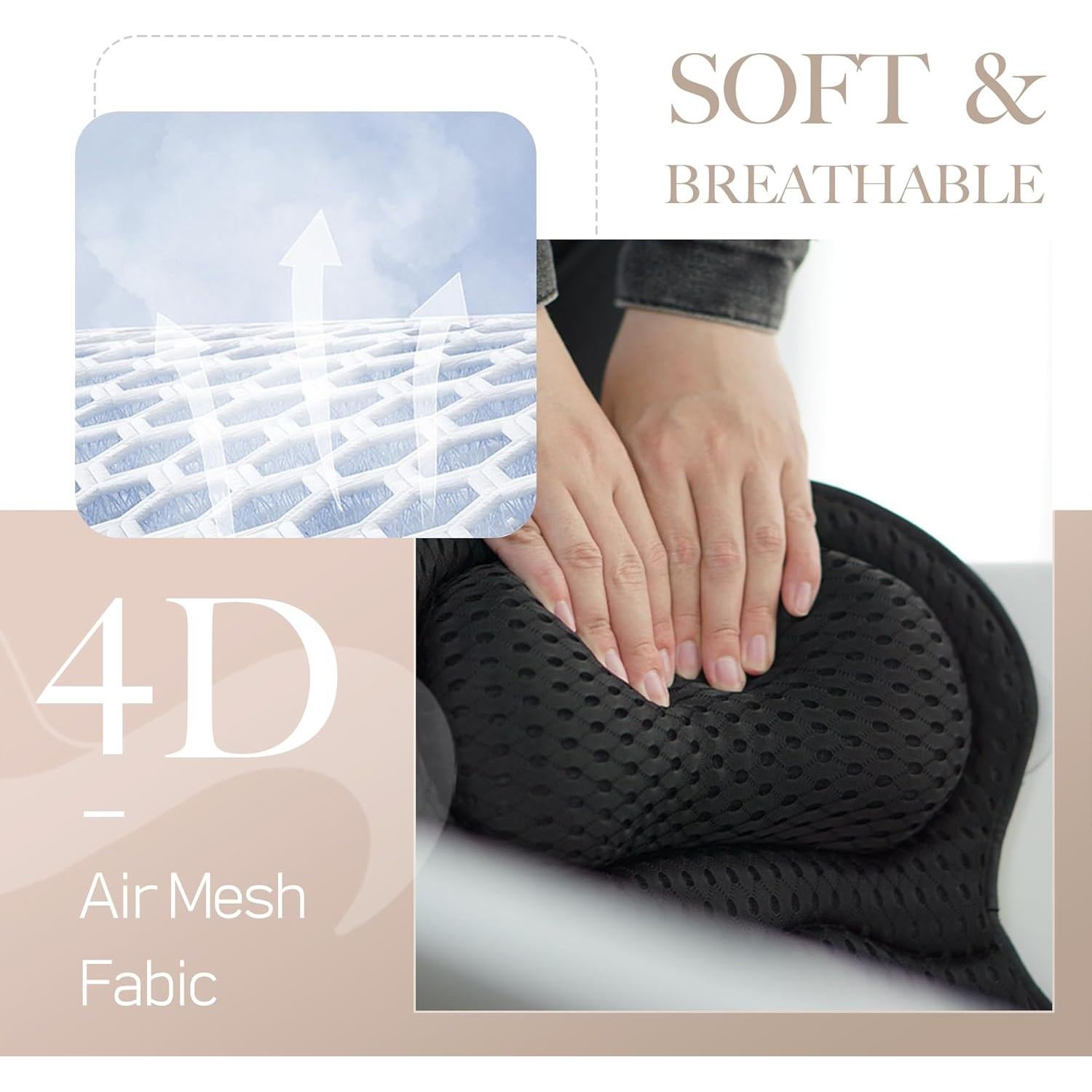 Almohada de Baño Joeyset Negra con Malla 4D y Ventosas