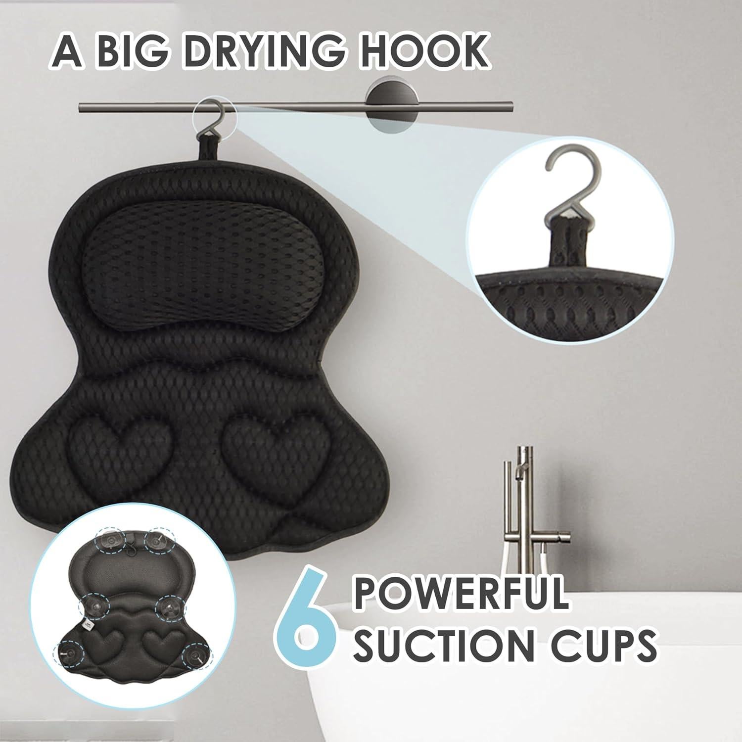 Almohada de Baño Joeyset Negra con Malla 4D y Ventosas