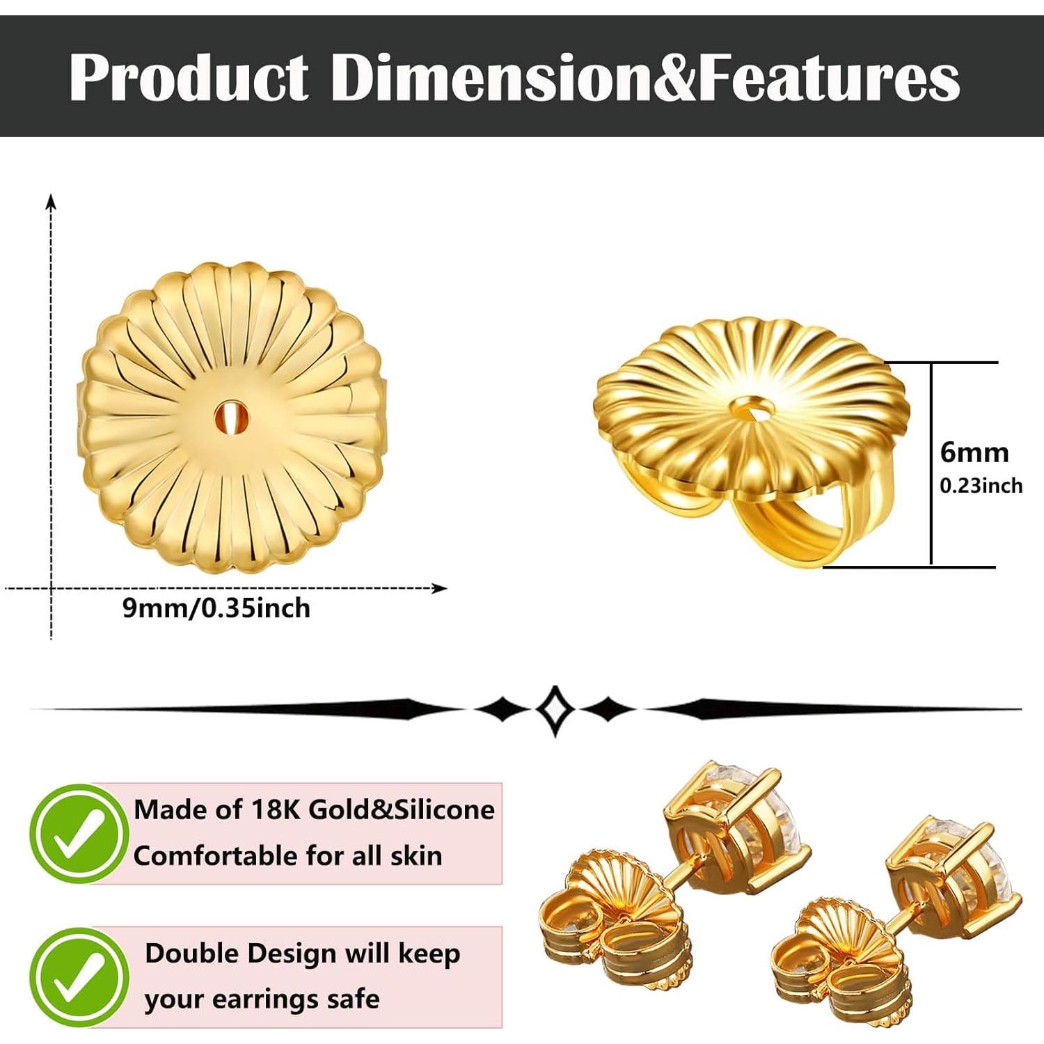 8 Piezas de Respaldos para Pendientes Formulen Dorado 9 mm