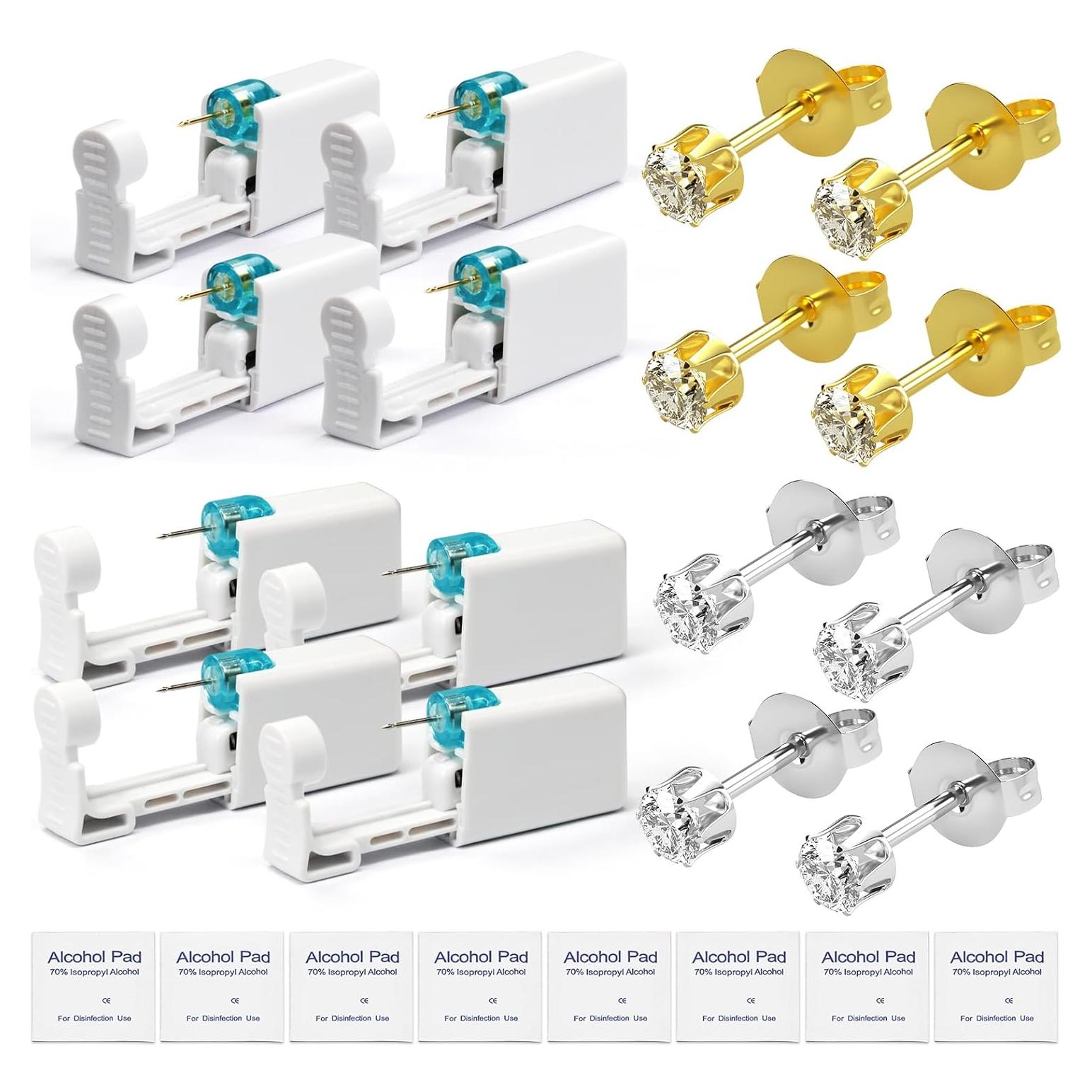 Kit de Perforación de Orejas YINPAD - 8 Aretes + Alcohol