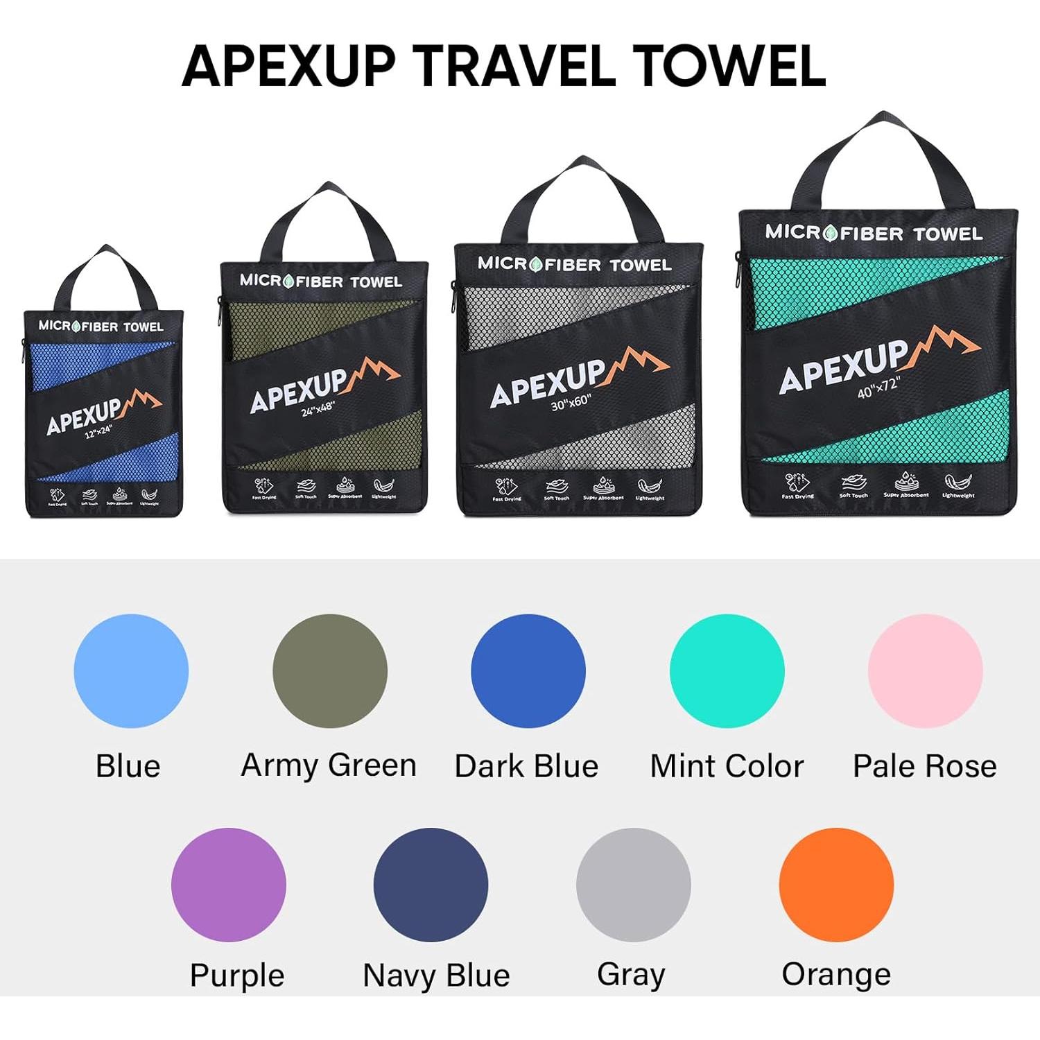 Toalla de Viaje Microfibra APEXUP 61x30.5 cm Verde Militar