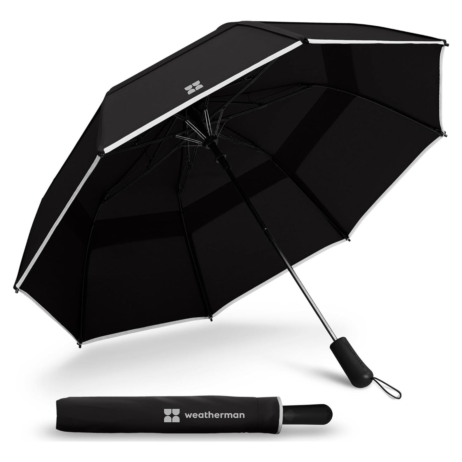 Paraguas Plegable Weatherman Negro - Resistente al Viento 88.5 km/h