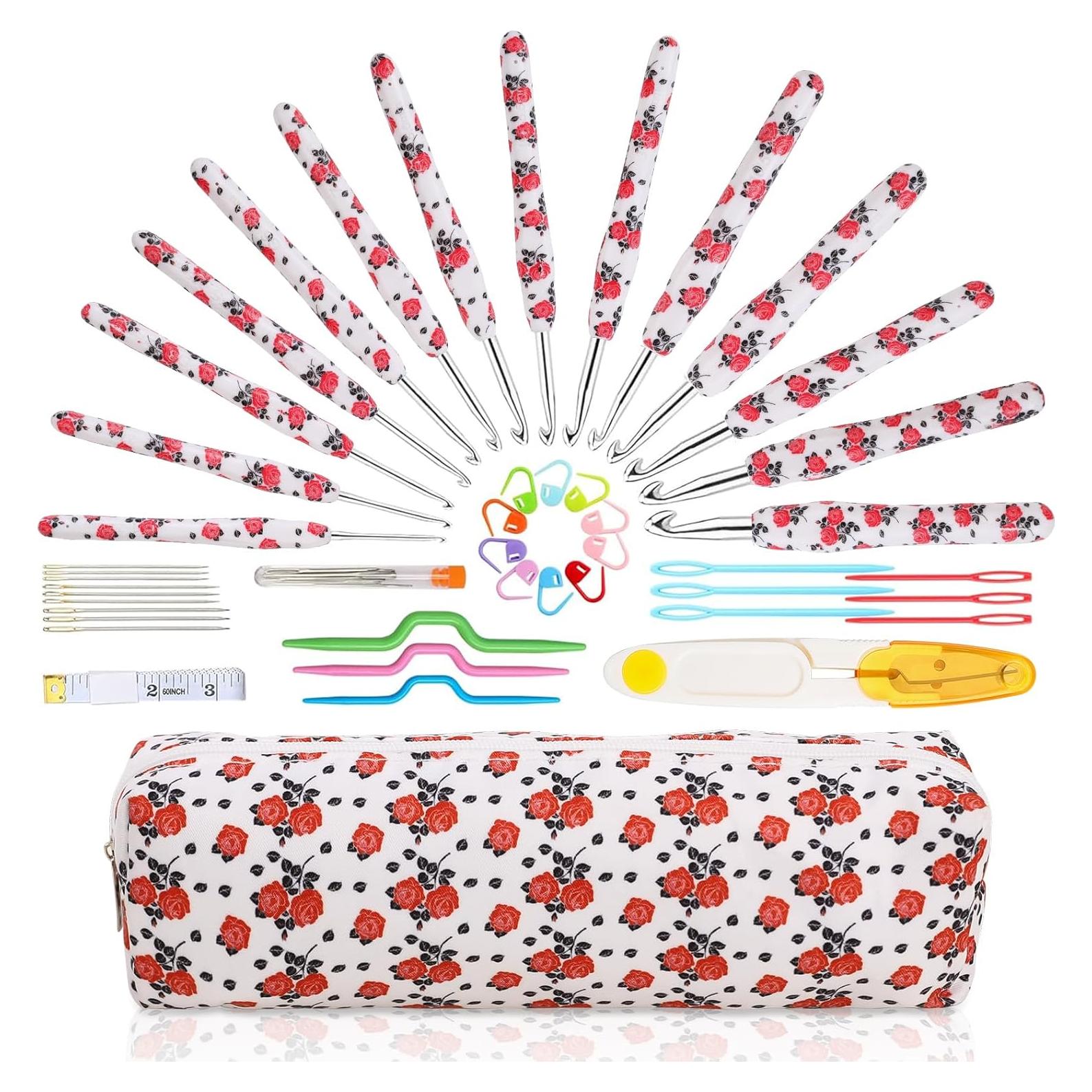 Juego de Ganchillos Looen 14 Tamaños Ergonomicos Rosa