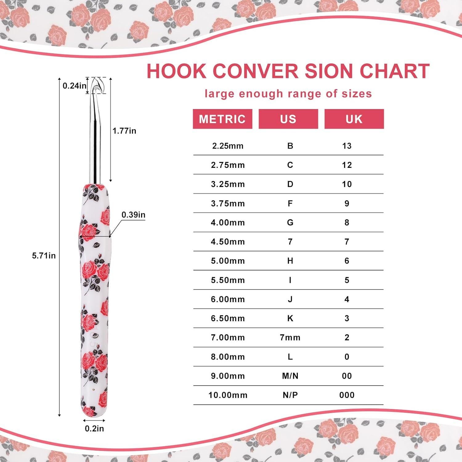 Juego de Ganchillos Looen 14 Tamaños Ergonomicos Rosa