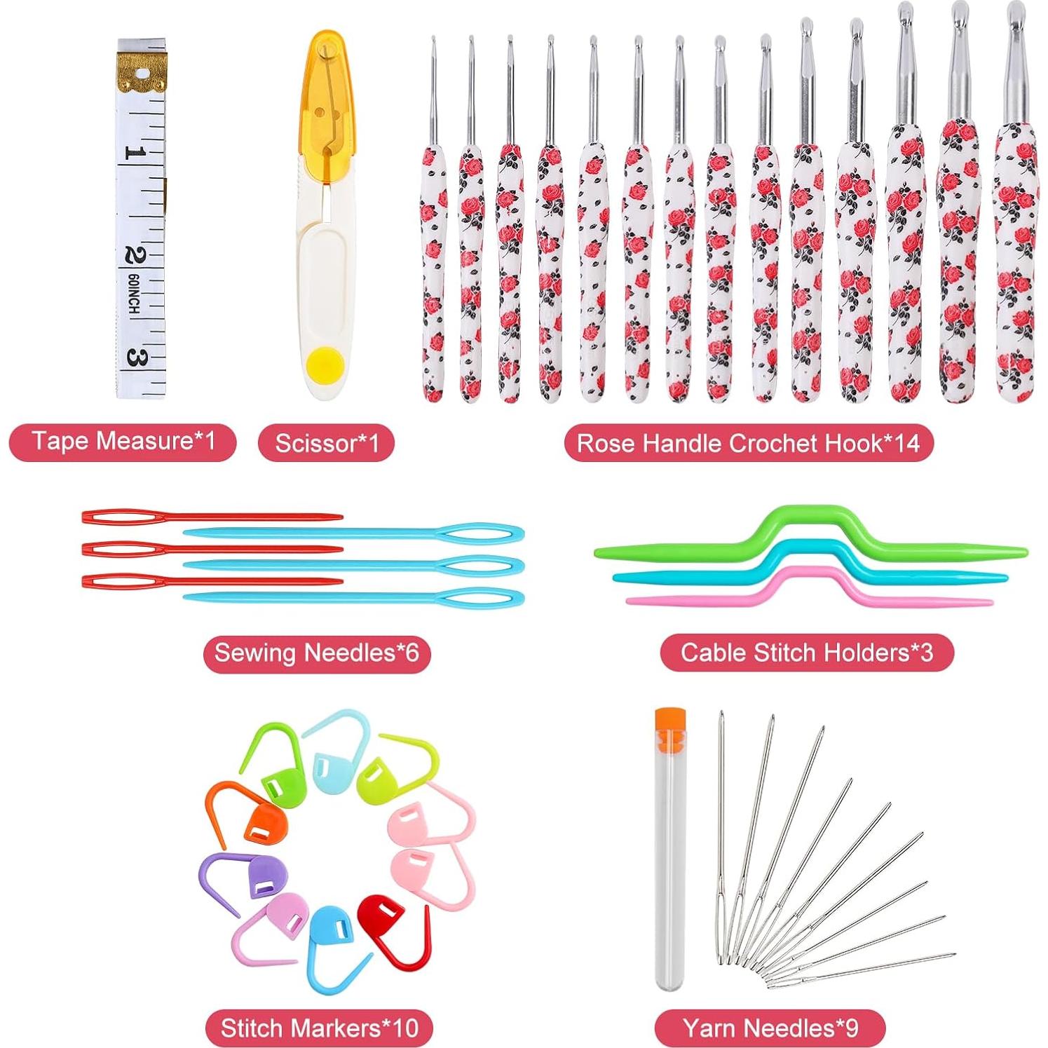 Juego de Ganchillos Looen 14 Tamaños Ergonomicos Rosa