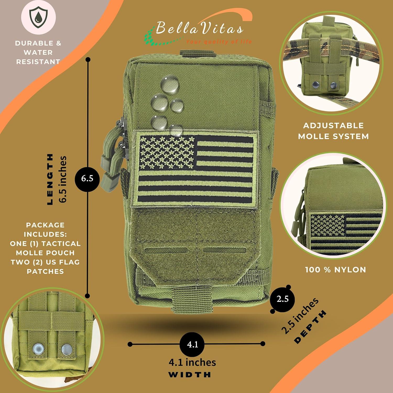 Funda Táctica Molle BellaVitas Verde Ejercito 10.4x16.5cm