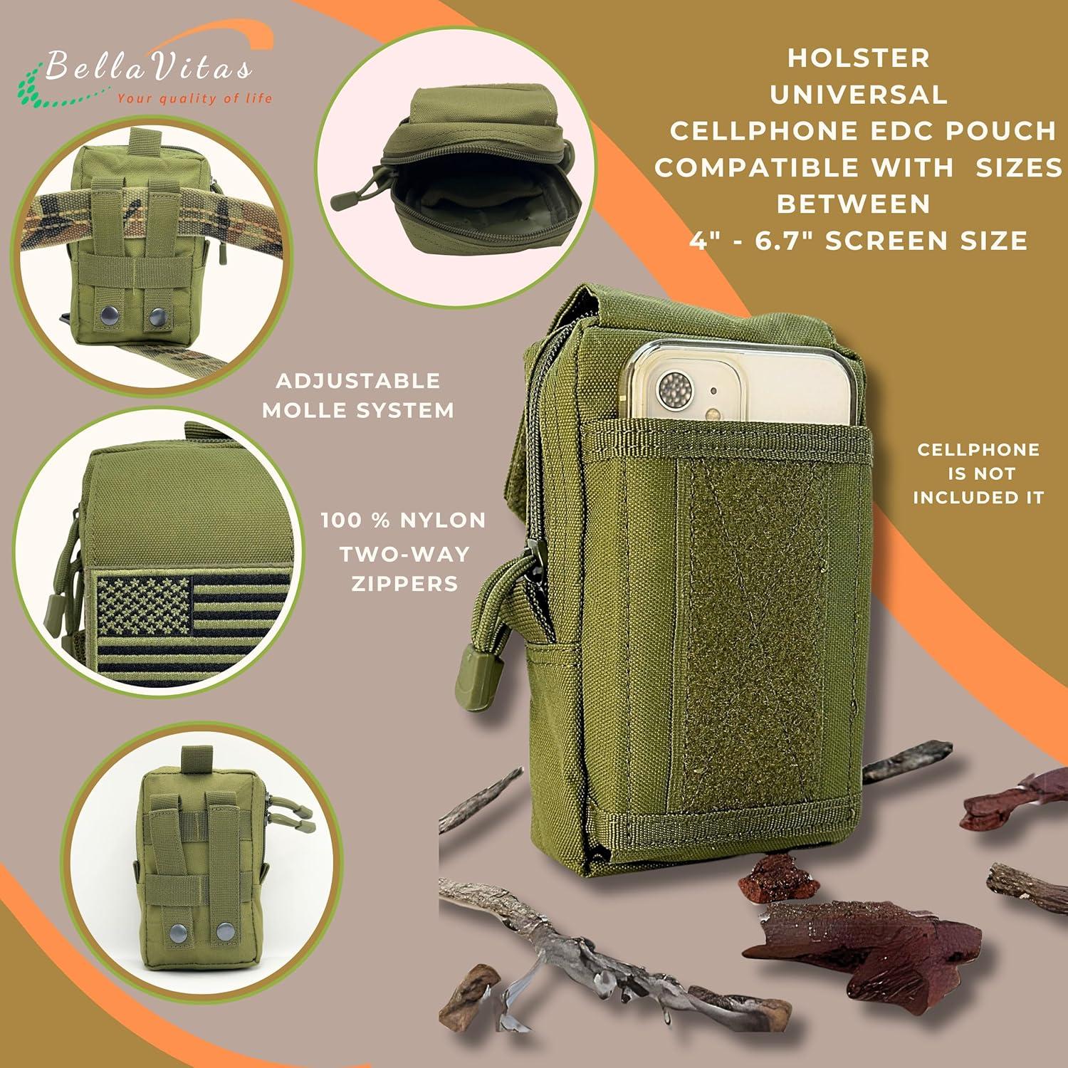 Funda Táctica Molle BellaVitas Verde Ejercito 10.4x16.5cm