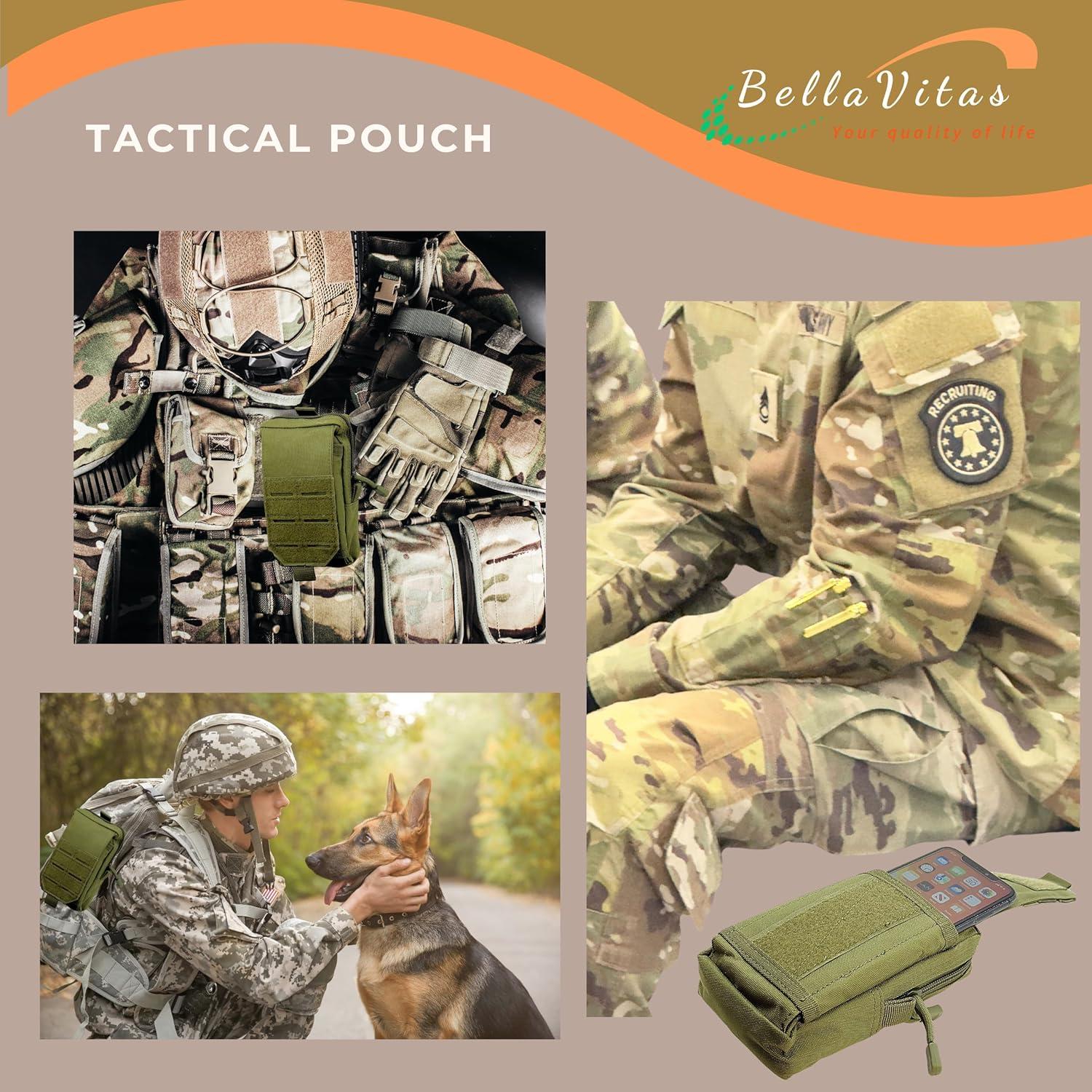 Funda Táctica Molle BellaVitas Verde Ejercito 10.4x16.5cm