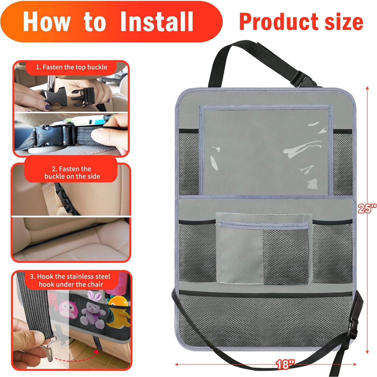 Organizador de Asiento Trasero Zecirl 2 Paquete Gris 10 Bolsillos