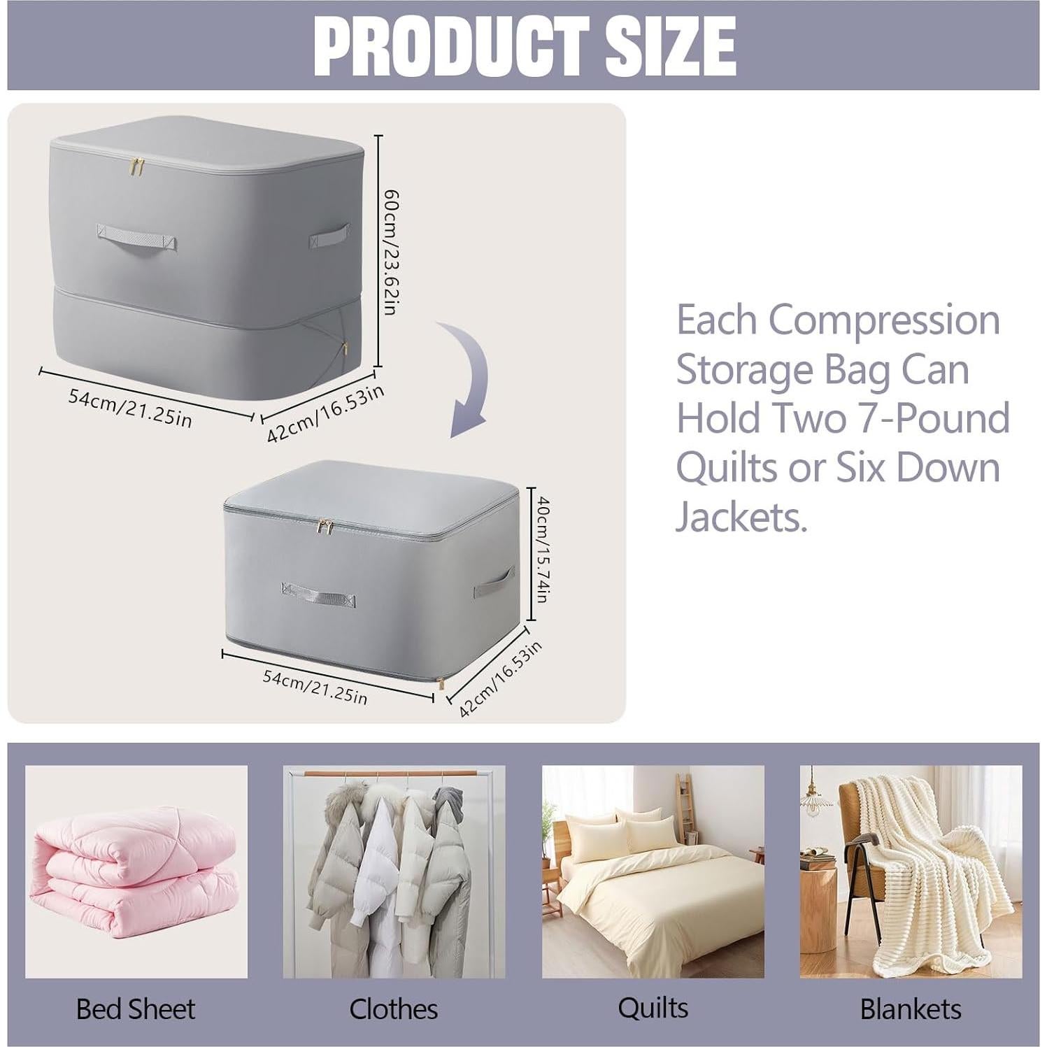 2 Pcs Organizador de Compresión Hefrseyo Gris 54x42x60cm