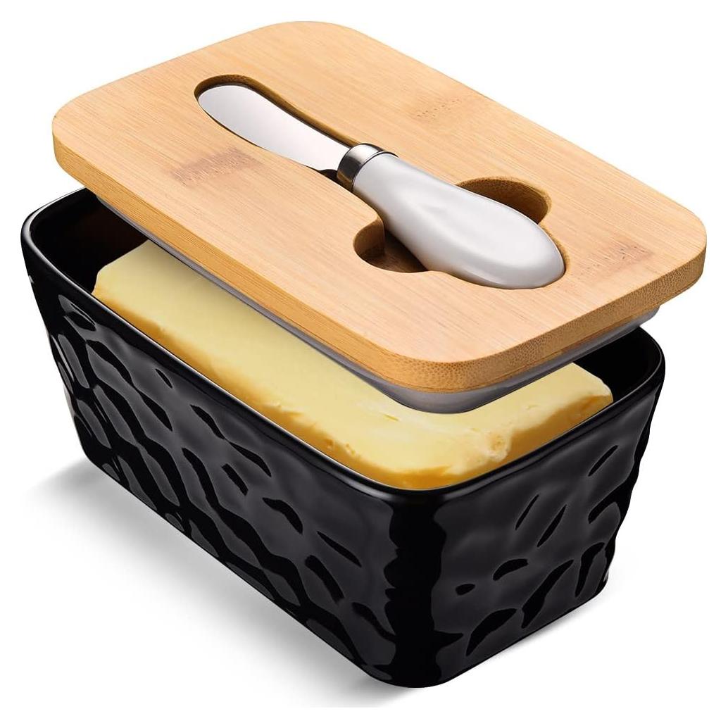 Plato de Mantequilla Grande AISBUGUR con Tapa y Cuchillo Negro