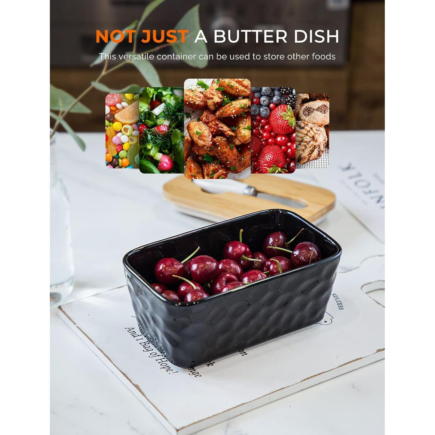 Plato de Mantequilla Grande AISBUGUR con Tapa y Cuchillo Negro