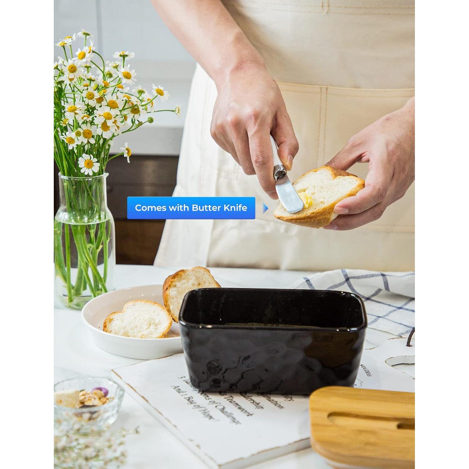 Plato de Mantequilla Grande AISBUGUR con Tapa y Cuchillo Negro