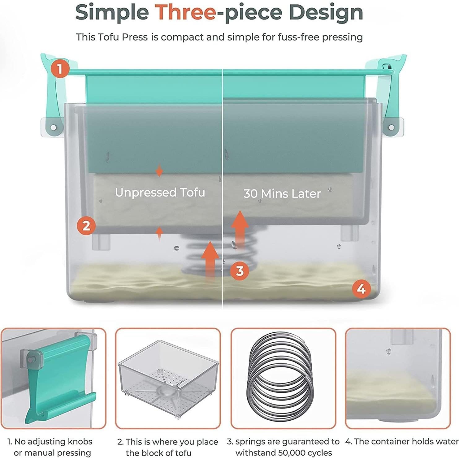 Prensa de Tofu Yarkor Grande 340-450 g, Apta para Lavavajillas
