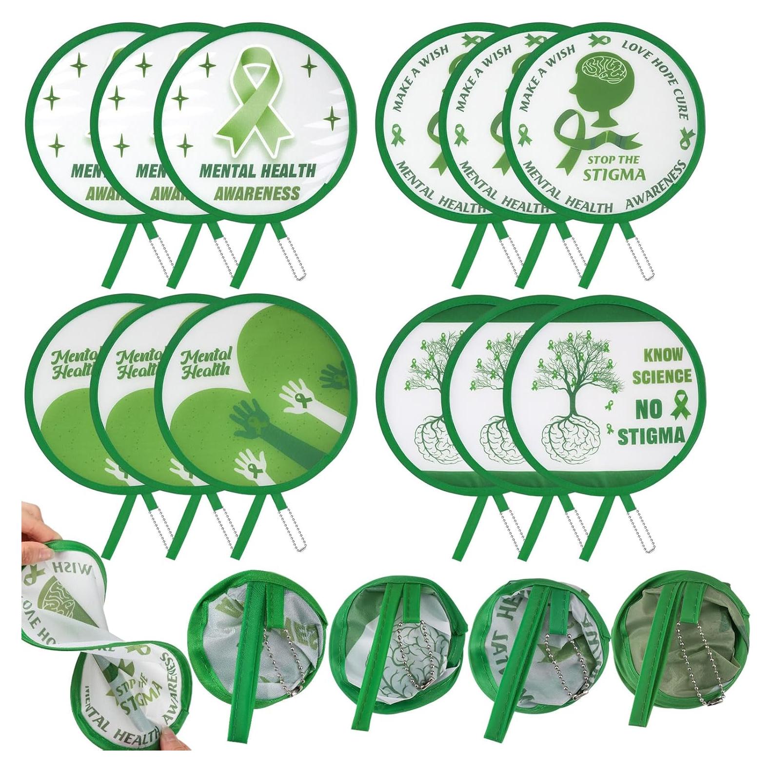 Ventiladores de Mano Plegables Marsui - 12 Pcs Conciencia Salud Mental