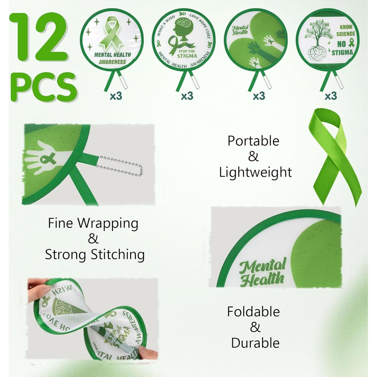 Ventiladores de Mano Plegables Marsui - 12 Pcs Conciencia Salud Mental