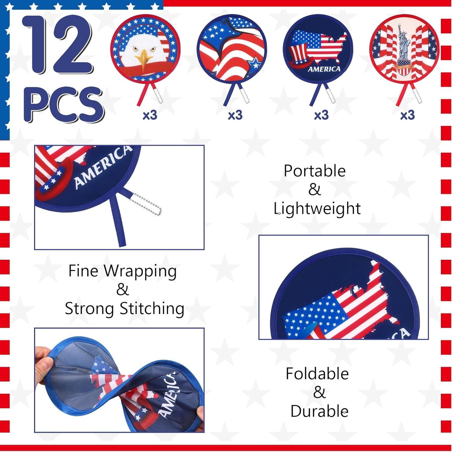 Ventiladores de Mano Plegables Marsui 12 Pcs Patrióticos 21 cm