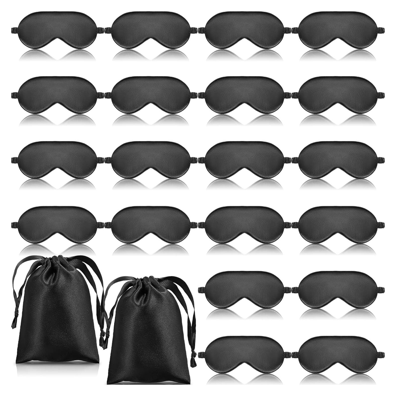 20 Piezas Máscaras de Sueño de Seda Negra con Correa Elástica