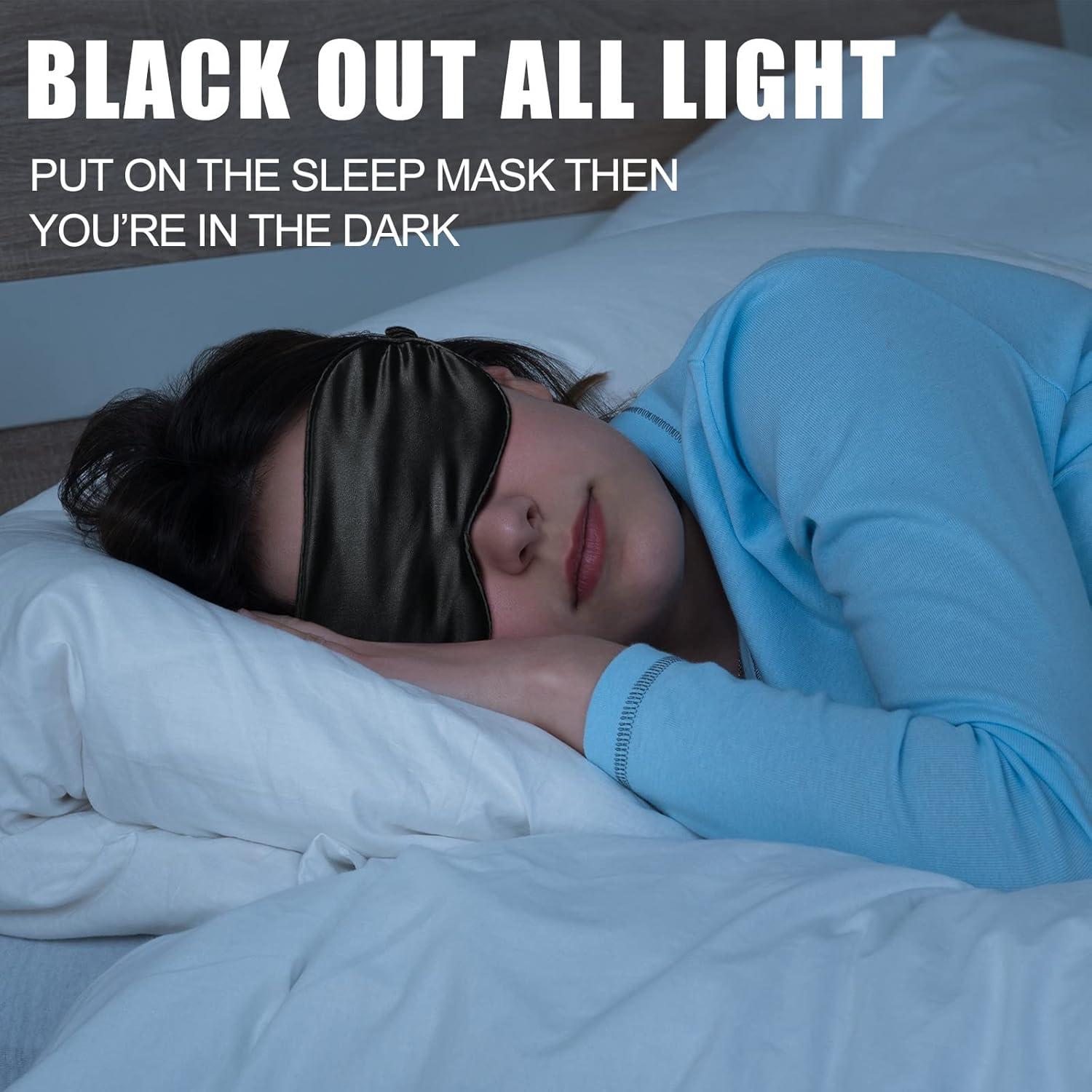 20 Piezas Máscaras de Sueño de Seda Negra con Correa Elástica