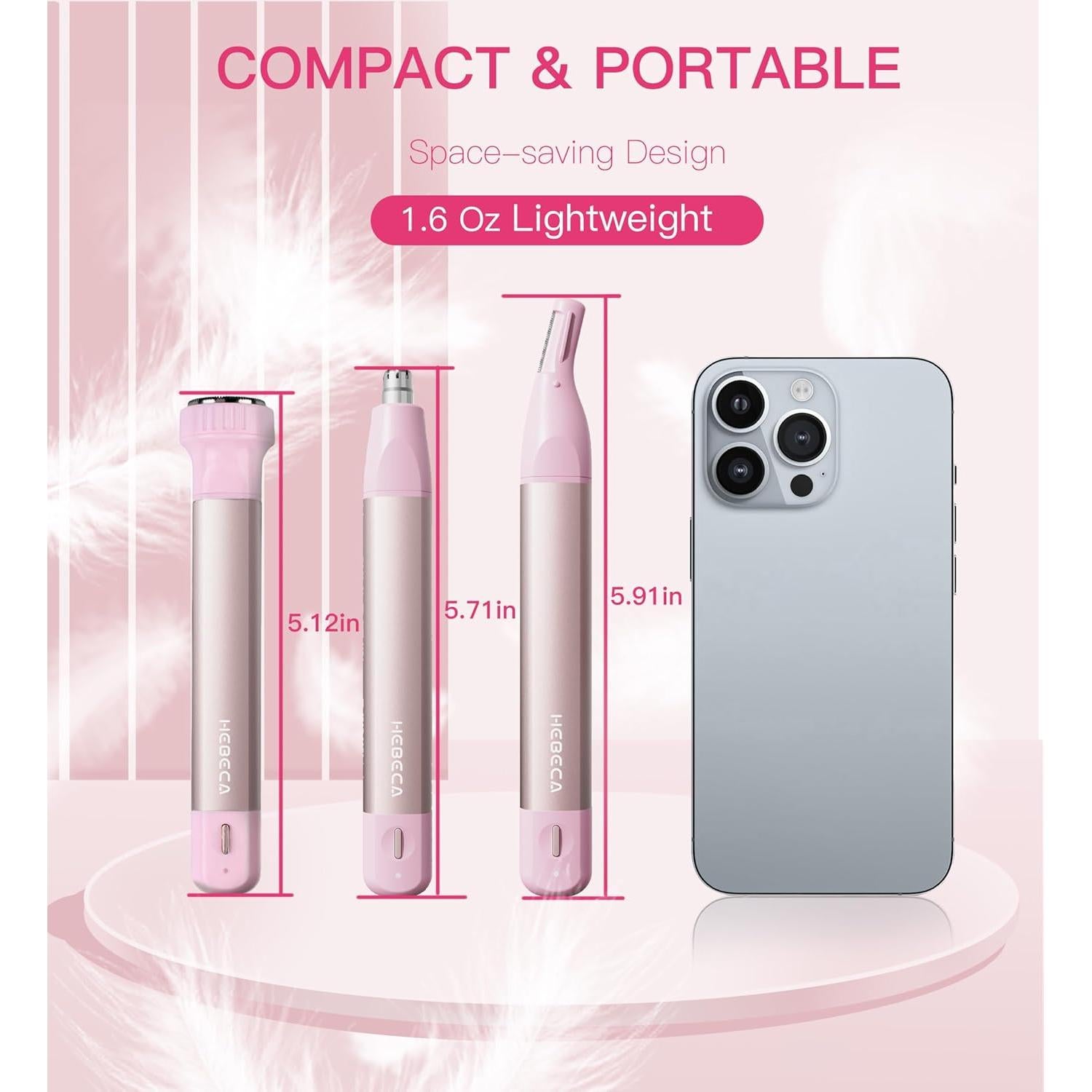 Recortador de Vello Facial HEBECA 3 en 1 Rosa Recargable