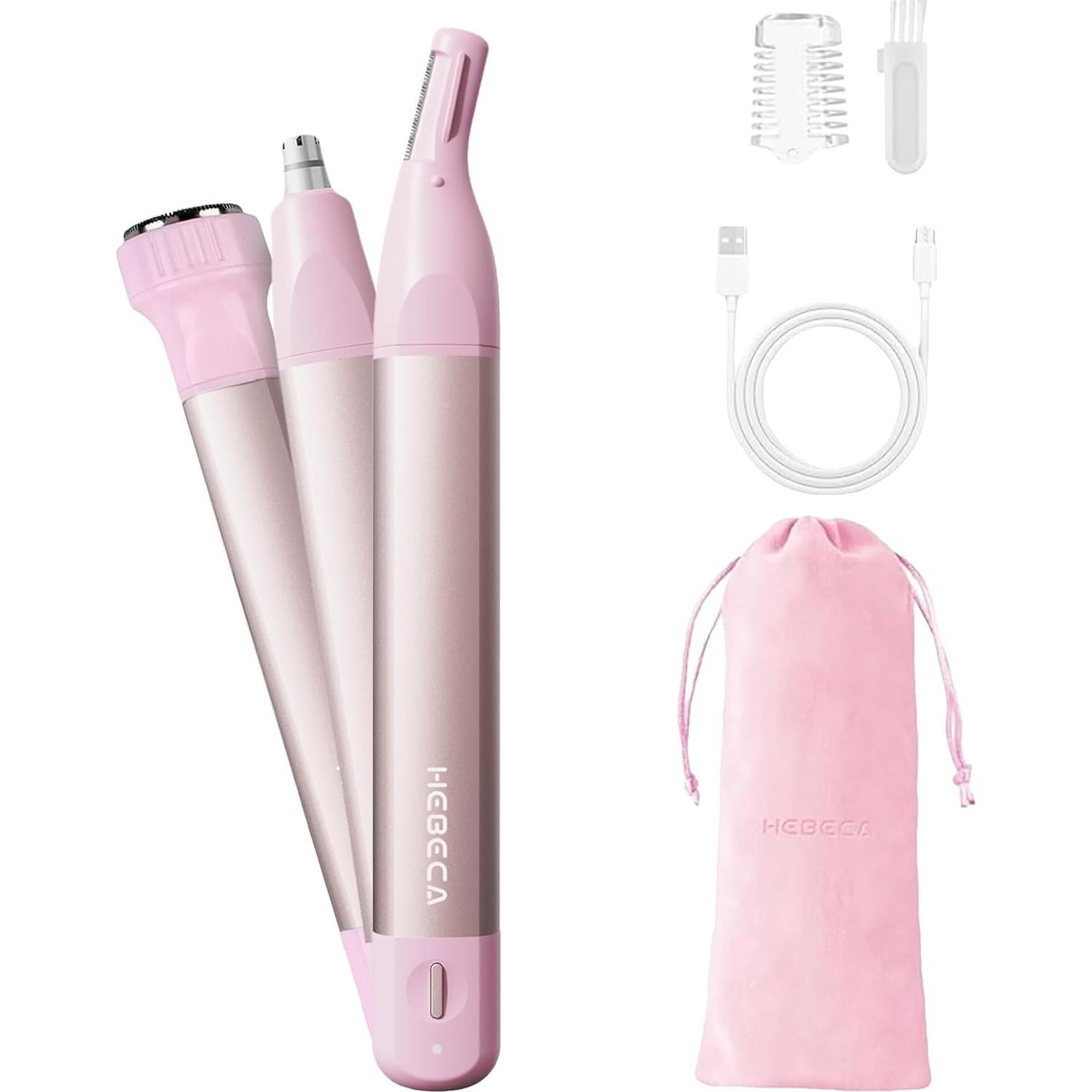 Recortador de Vello Facial HEBECA 3 en 1 Rosa Recargable