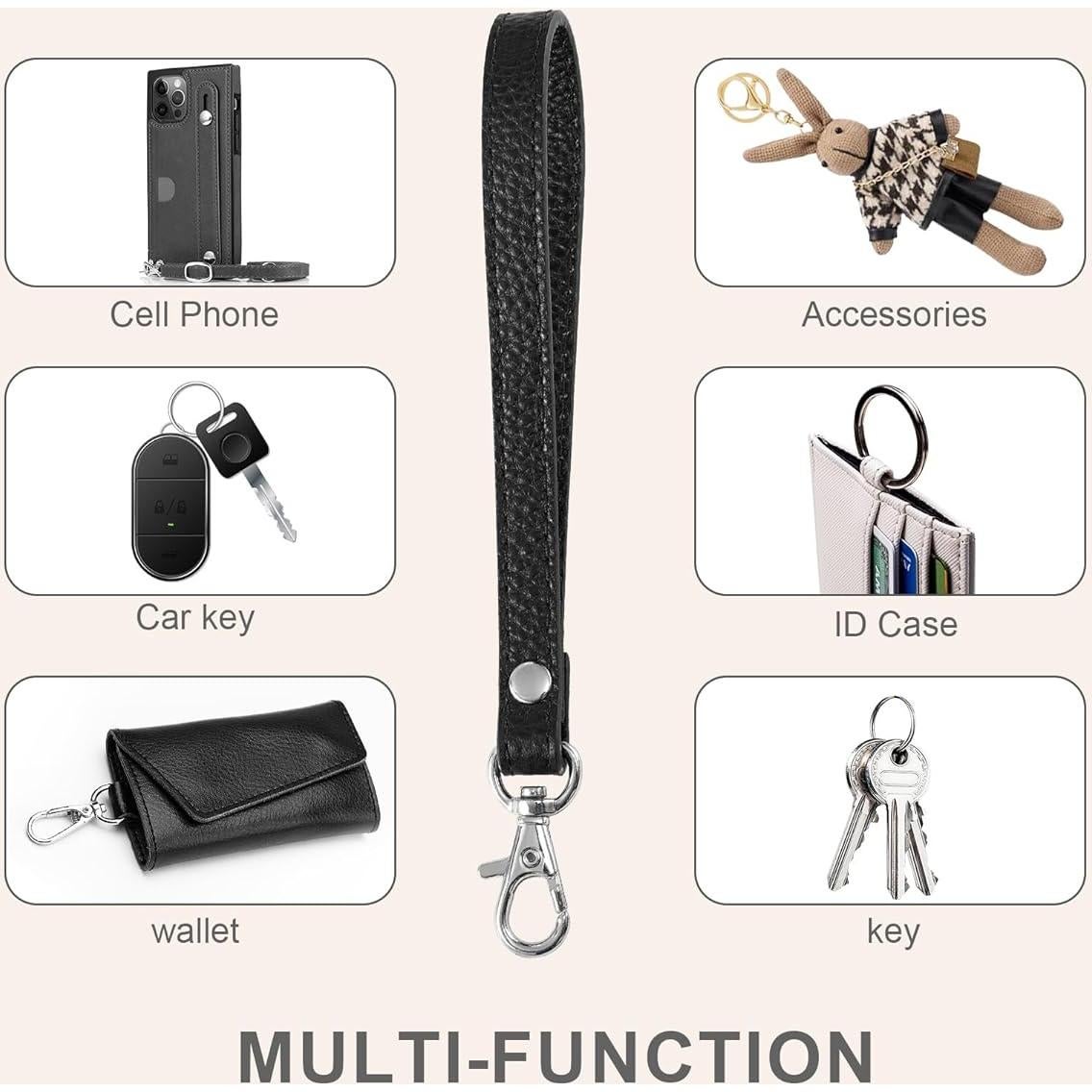 Correa de Muñeca de Cuero Genuino para Llavero y Cartera