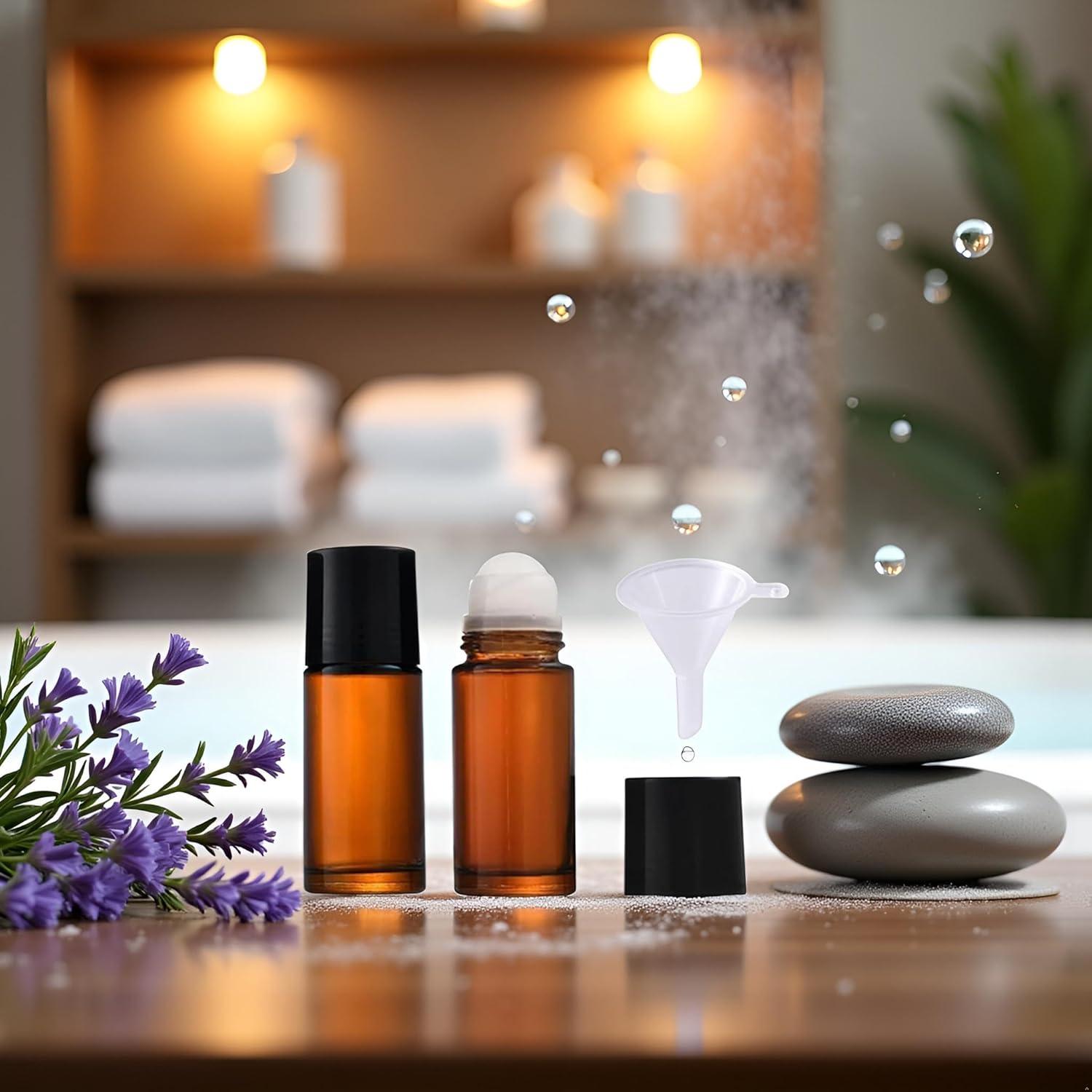 Juego de 2 Botellas Roll-on de Vidrio Marrón 30ml Mozff