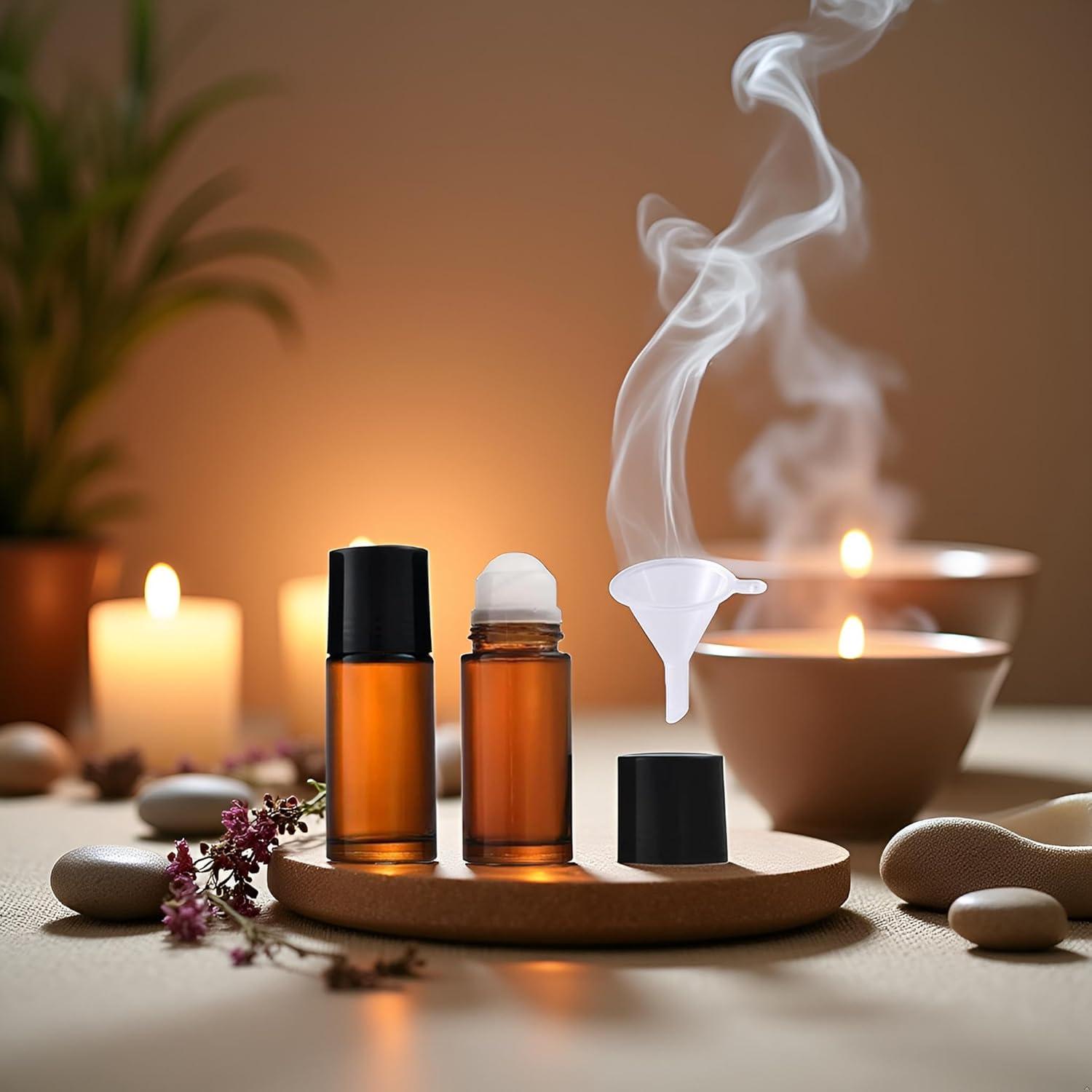 Juego de 2 Botellas Roll-on de Vidrio Marrón 30ml Mozff