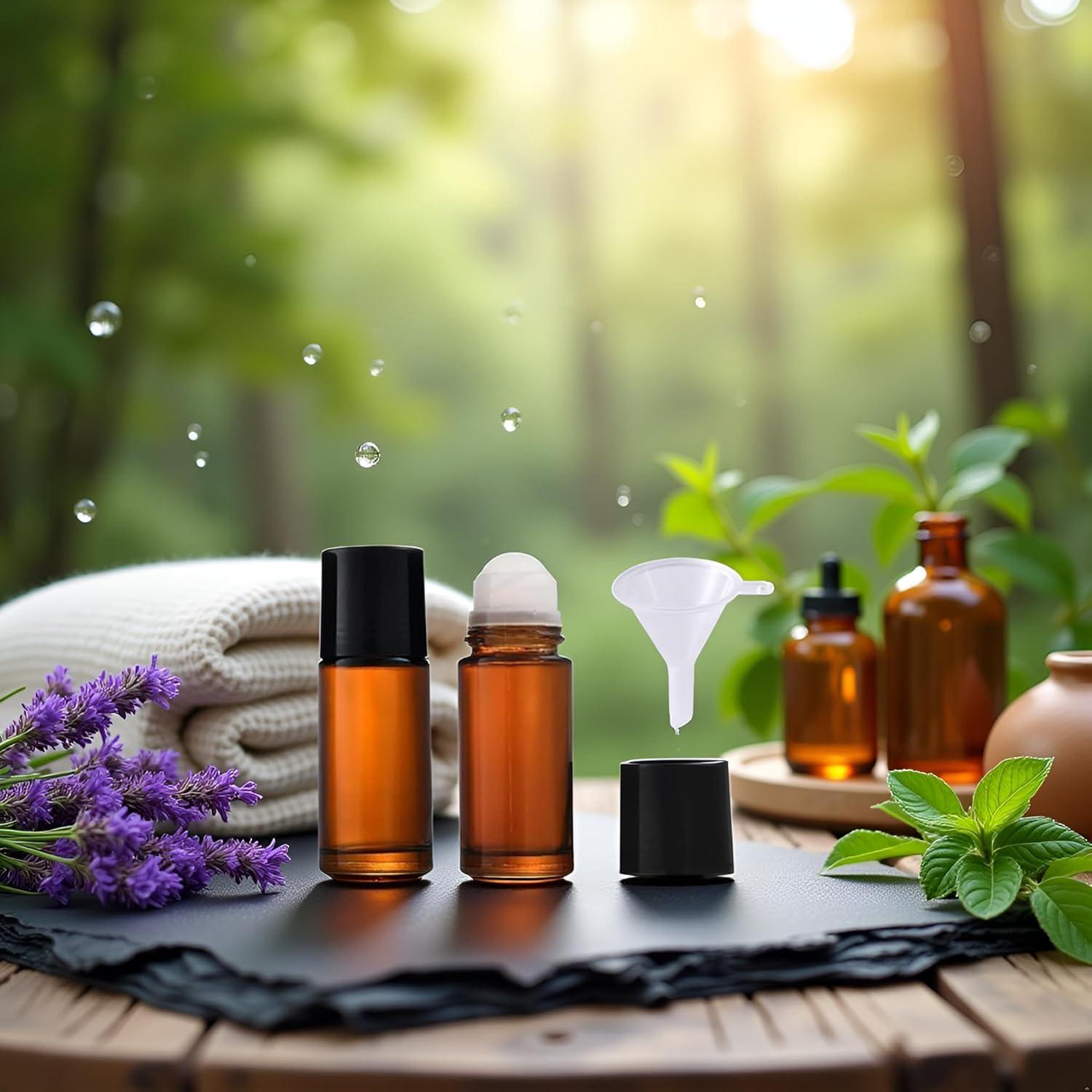 Juego de 2 Botellas Roll-on de Vidrio Marrón 30ml Mozff