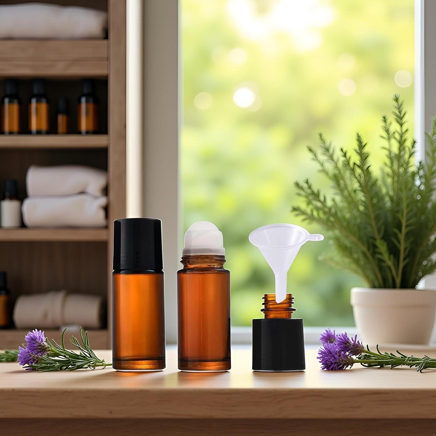 Juego de 2 Botellas Roll-on de Vidrio Marrón 30ml Mozff