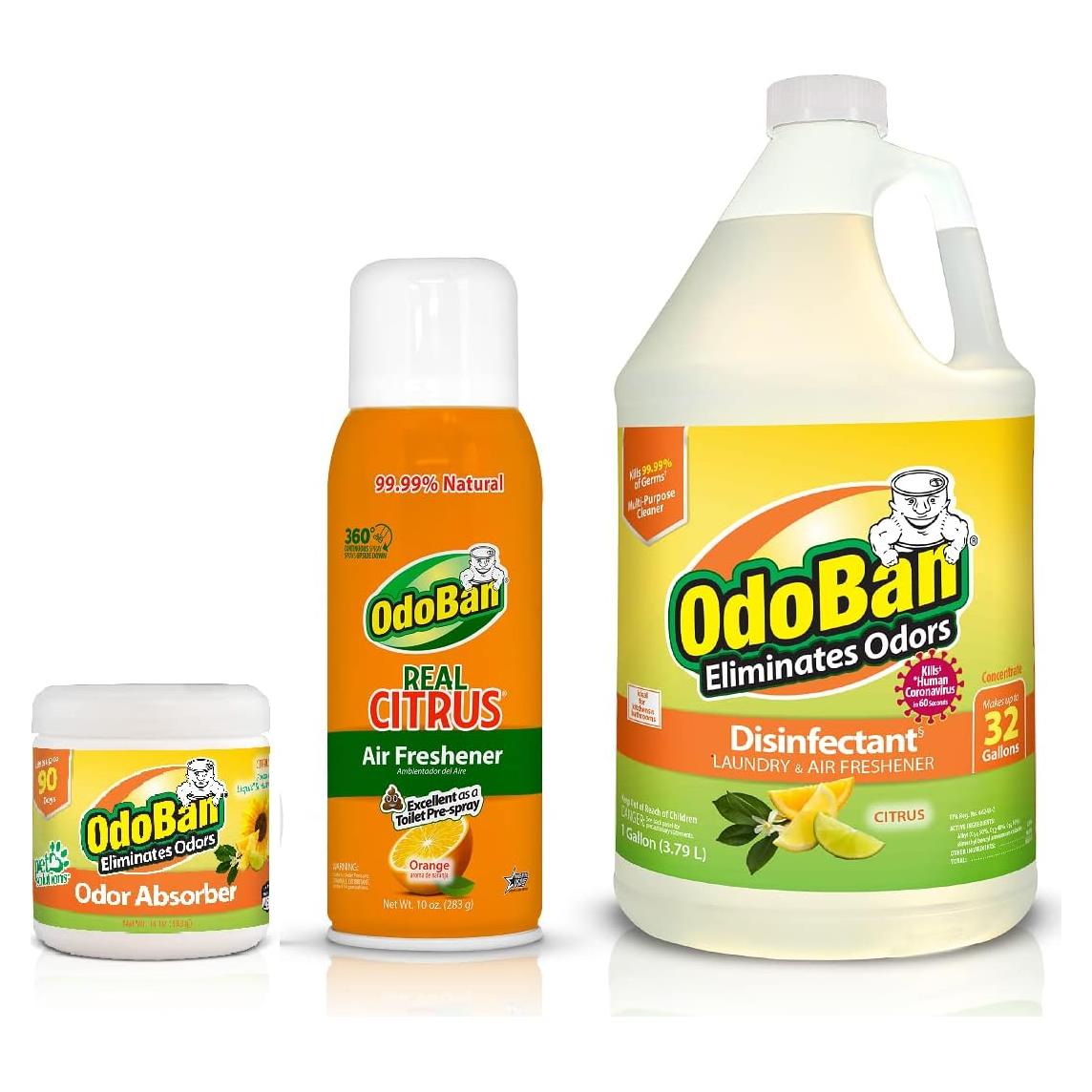 Set Ambientador OdoBan 10oz Naranja + Gel Absorbente 14oz + Limpiador 1 Galón
