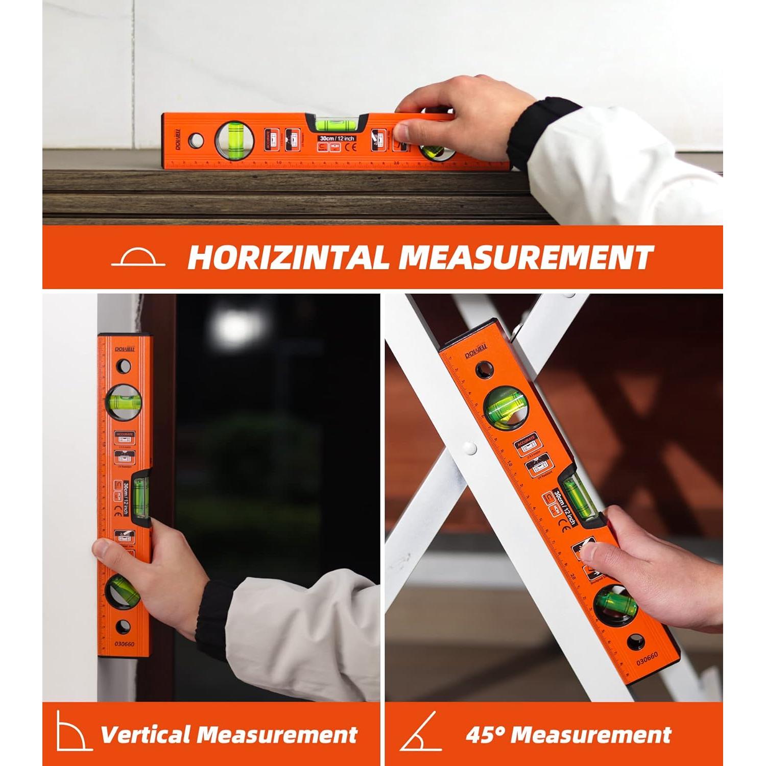 Nivel de Burbuja Magnético DOWELL 12" (300mm) 3 Viales