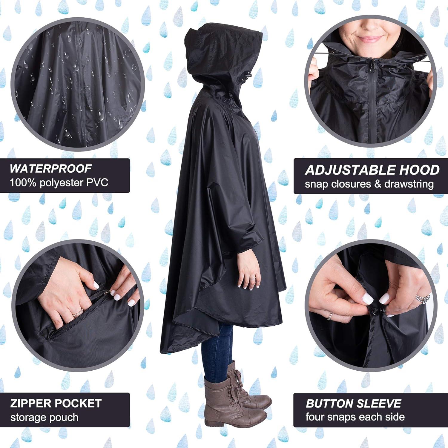Poncho de Lluvia Impermeable Lingito para Adultos - Negro