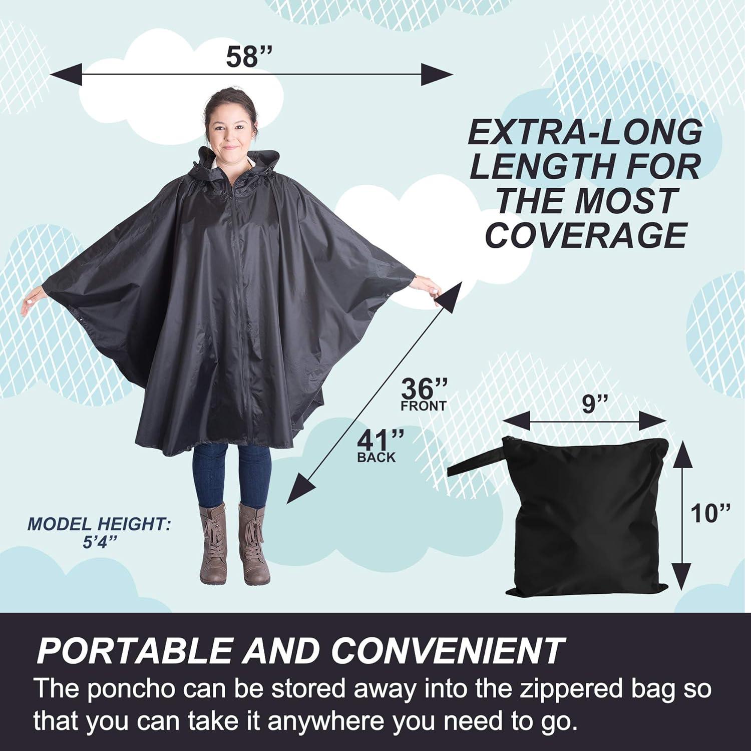Poncho de Lluvia Impermeable Lingito para Adultos - Negro