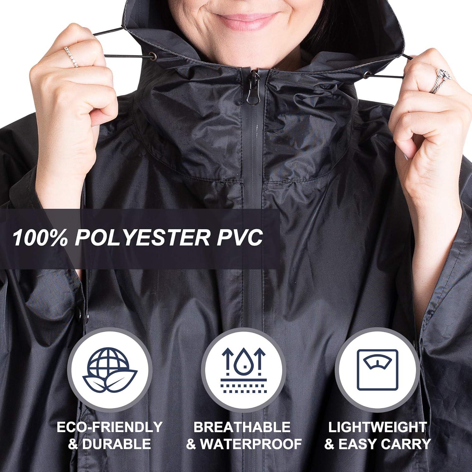 Poncho de Lluvia Impermeable Lingito para Adultos - Negro